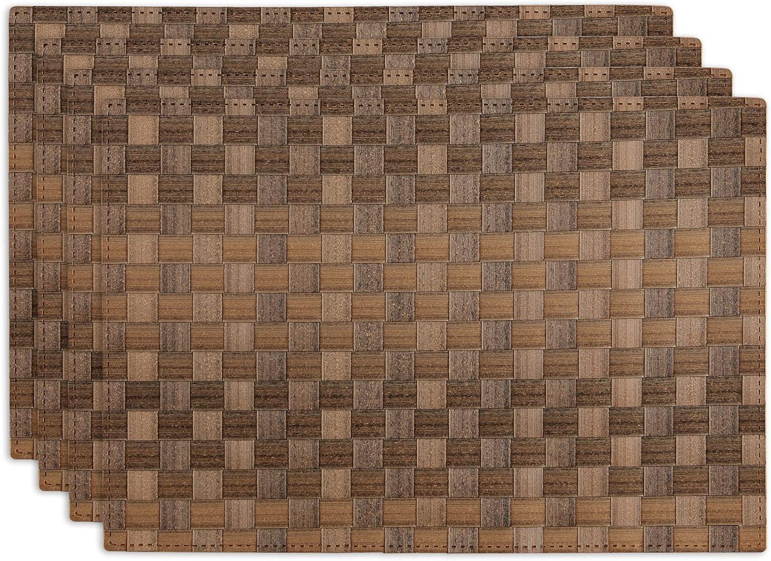 Leather Brown Basketweave Rectangle Woven Vinyl Placemat 17.4x11.9 (Set of 4)