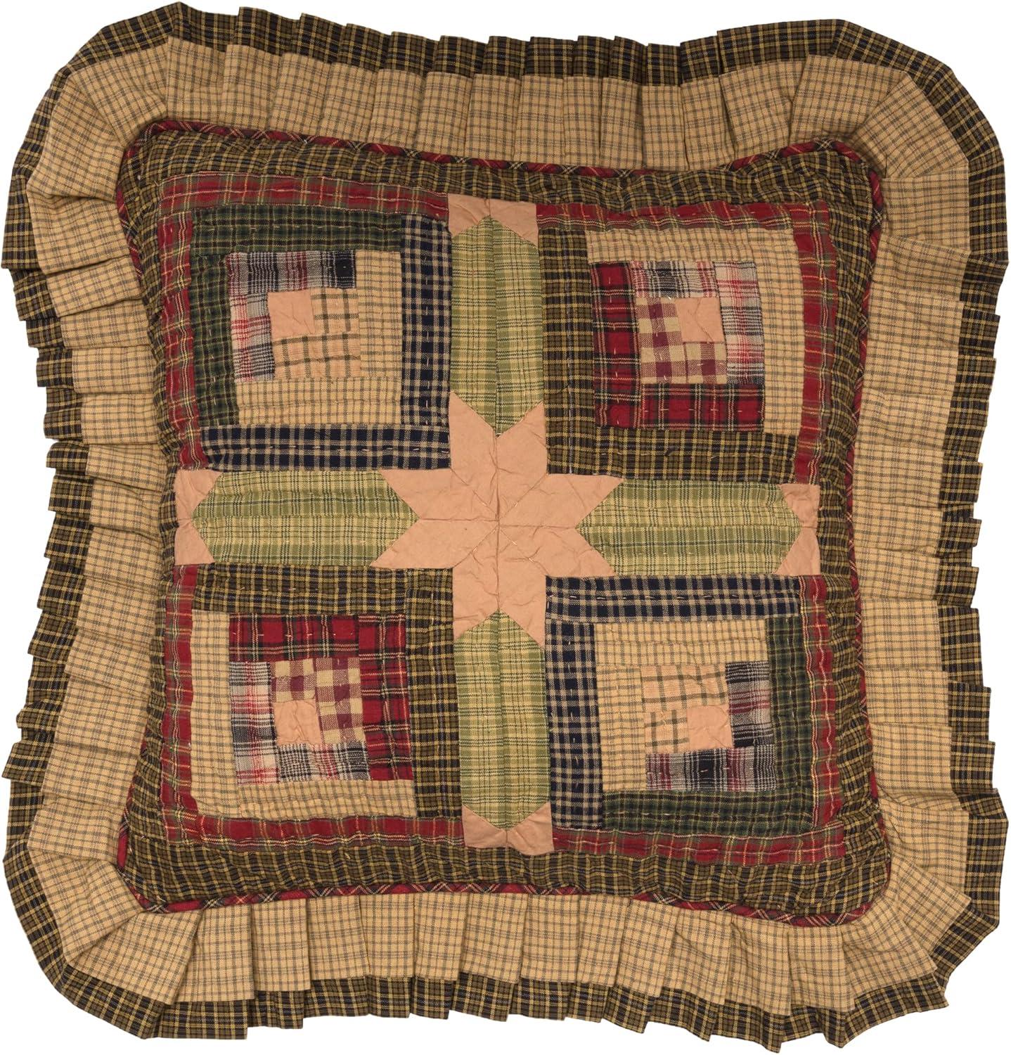 VHC Brands Tea Cabin Patchwork Cotton Reversible Throw Pillow