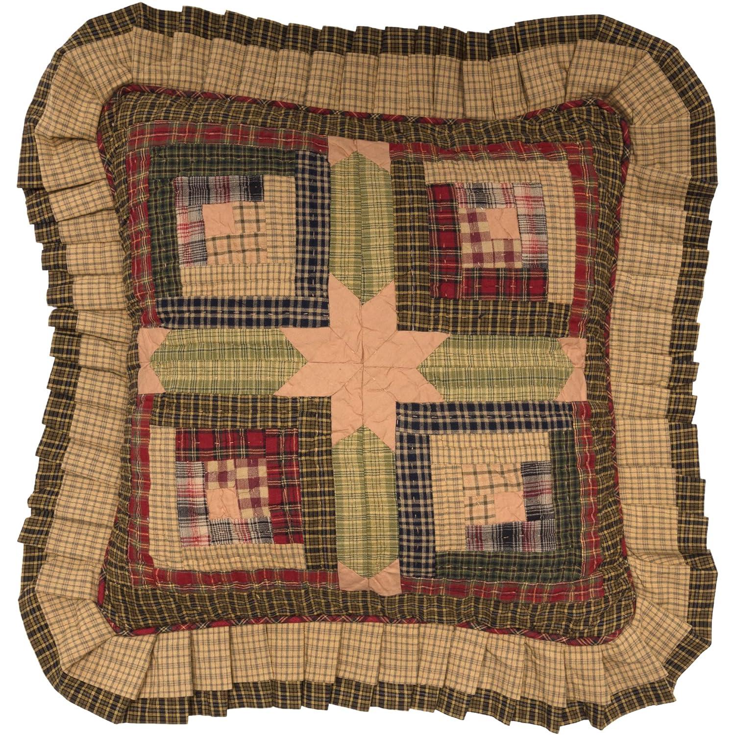 VHC Brands Tea Cabin Patchwork Cotton Reversible Throw Pillow