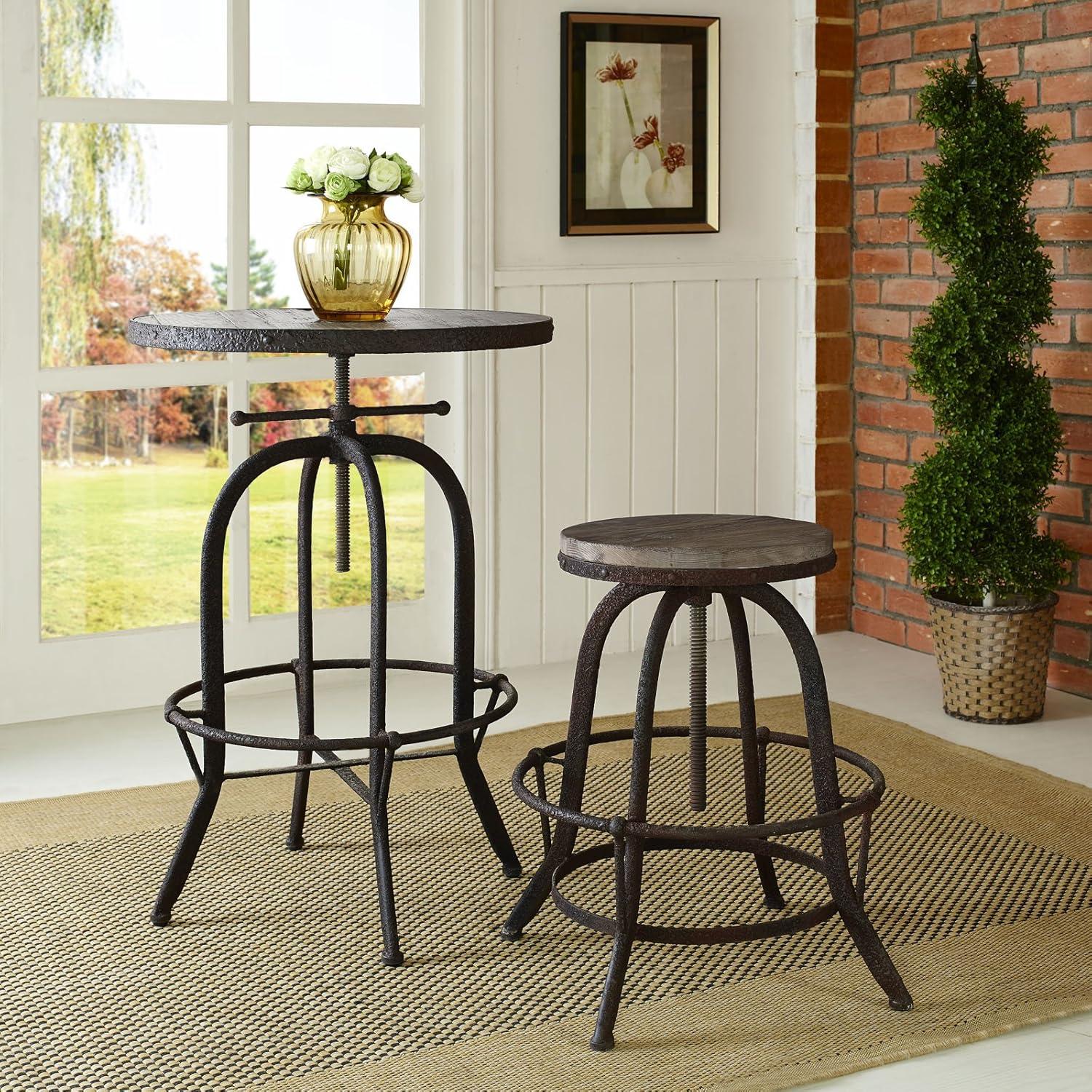 Modway Collect 20.5" Modern Metal & Wood Bar Stool in Brown Finish