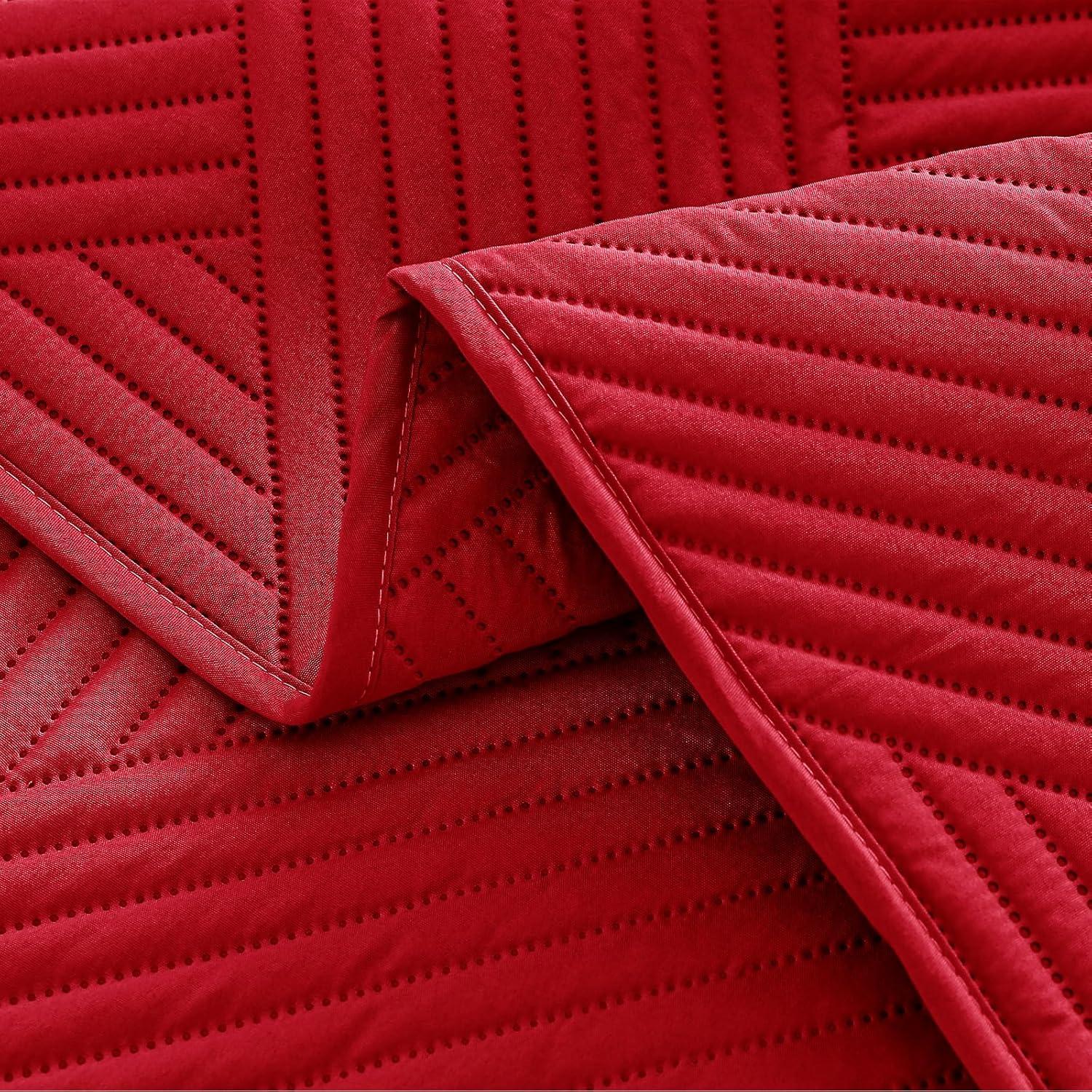 Whale Flotilla Queen Quilt Set, Soft Lightweight Quilts Bedspreads Coverlet with Embossed Pattern, Bedding Sets with Pillow Shams, Reversible Bed Cover for All Seasons, 90x96 Inches, Red