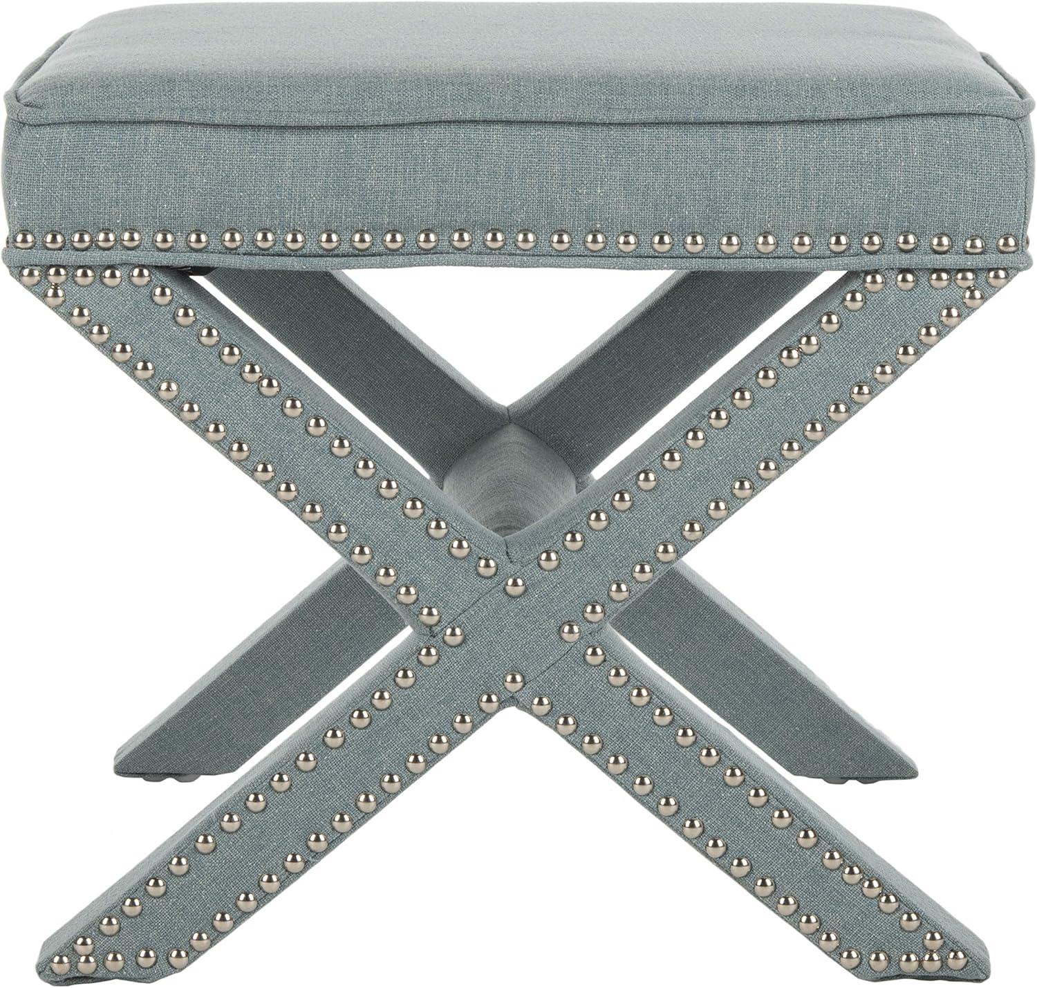 Palmer Ottoman W/ Silver Nail Heads - Sky Blue - Safavieh