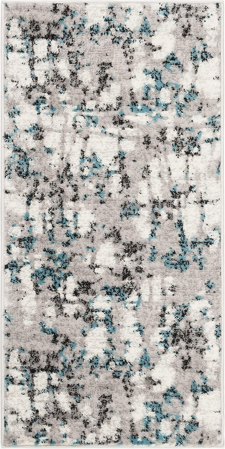 Skyler Gray and Blue Abstract 2' x 4' Synthetic Rug