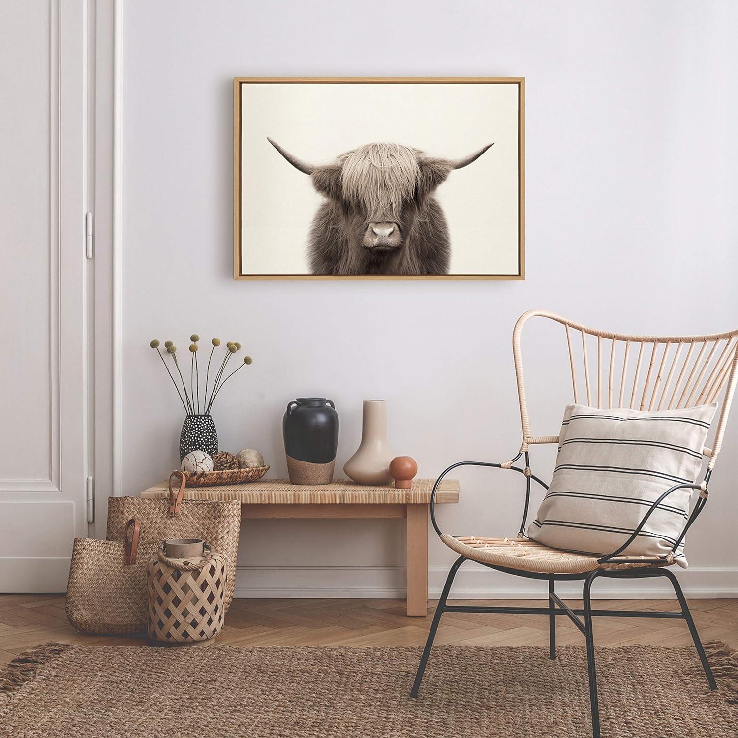 23" x 33" Sylvie Highland Cow Color Framed Canvas by The Creative Bunch Studio Natural - Kate and Laurel