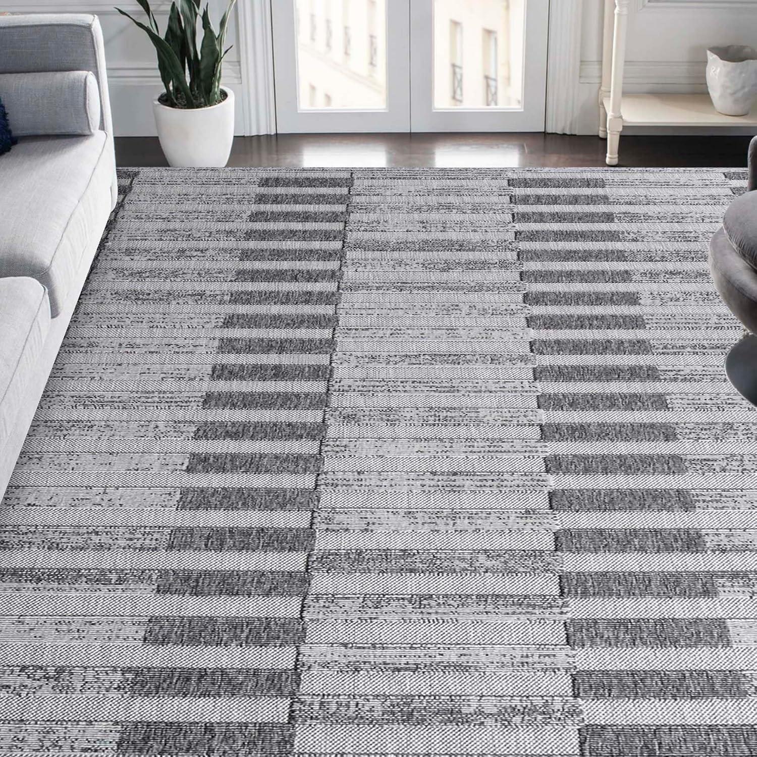 Superior Indoor Outdoor Area Rug, Perfect for Patio, Bedroom, Kitchen, Laundry Room, Entryway, Office, Playroom, Carpet Cover, Geometric Contemporary Stripe, Grayson Collection, 5' 2" x 7' 2", Grey