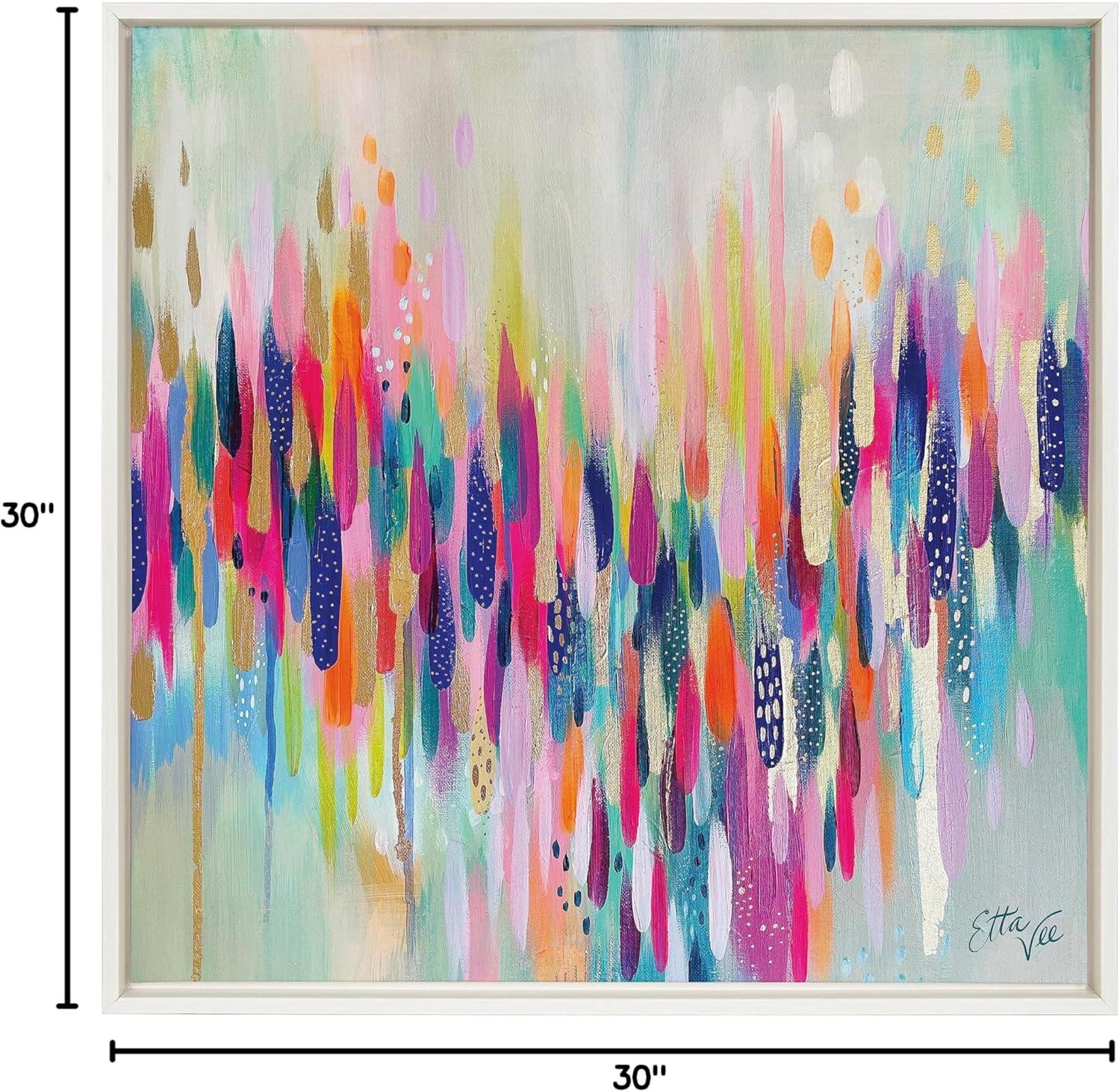 Kate and Laurel Sylvie Brushstroke 154 Framed Canvas Wall Art by Jessi Raulet of Ettavee, 30x30 White, Modern Abstract Colorful Fun Art for Wall