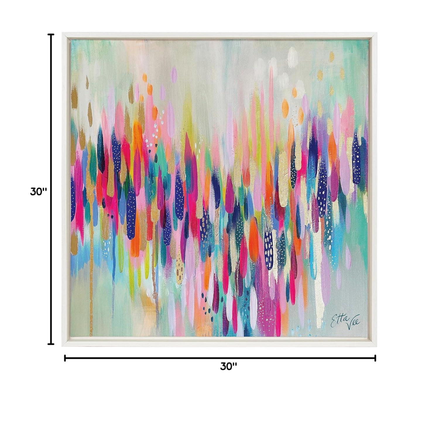 Kate and Laurel Sylvie Brushstroke 154 Framed Canvas Wall Art by Jessi Raulet of Ettavee, 30x30 White, Modern Abstract Colorful Fun Art for Wall