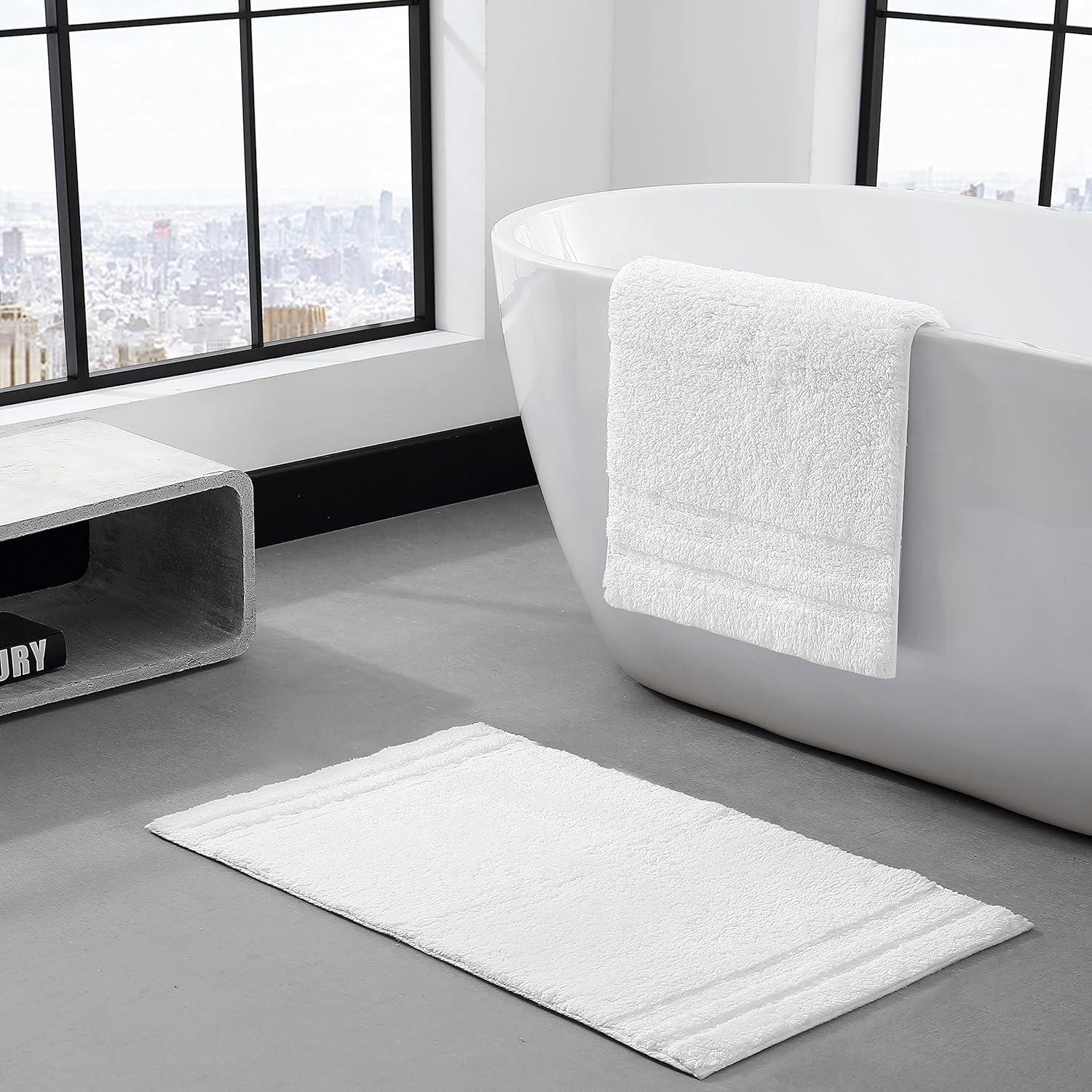 Vera Wang Eden Plush Pile Solid Reversible Cotton White 2 Piece Bath Rug Set