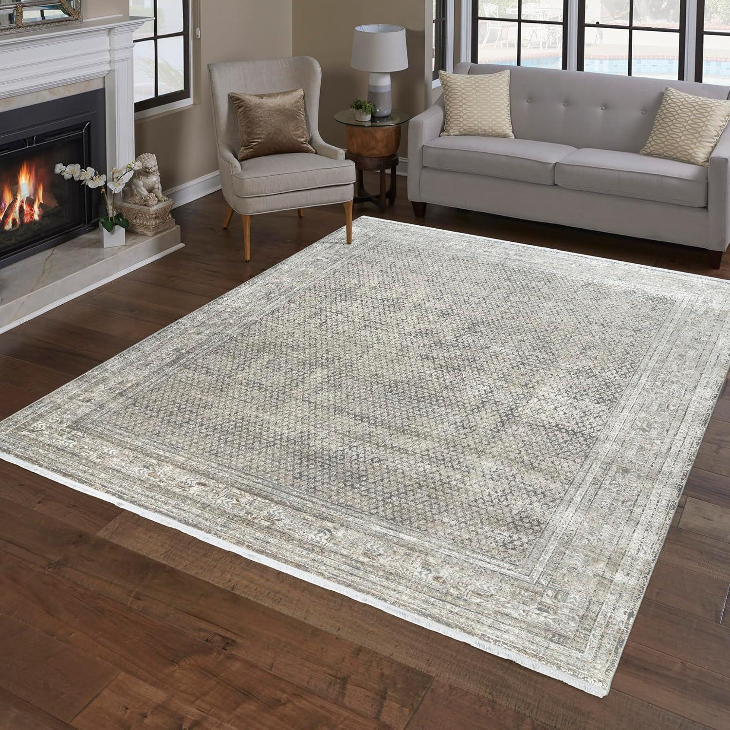 Florance Modica Transitional Oriental Border Floral Dark Gray High-Low Viscose/Acrylic Area Rug