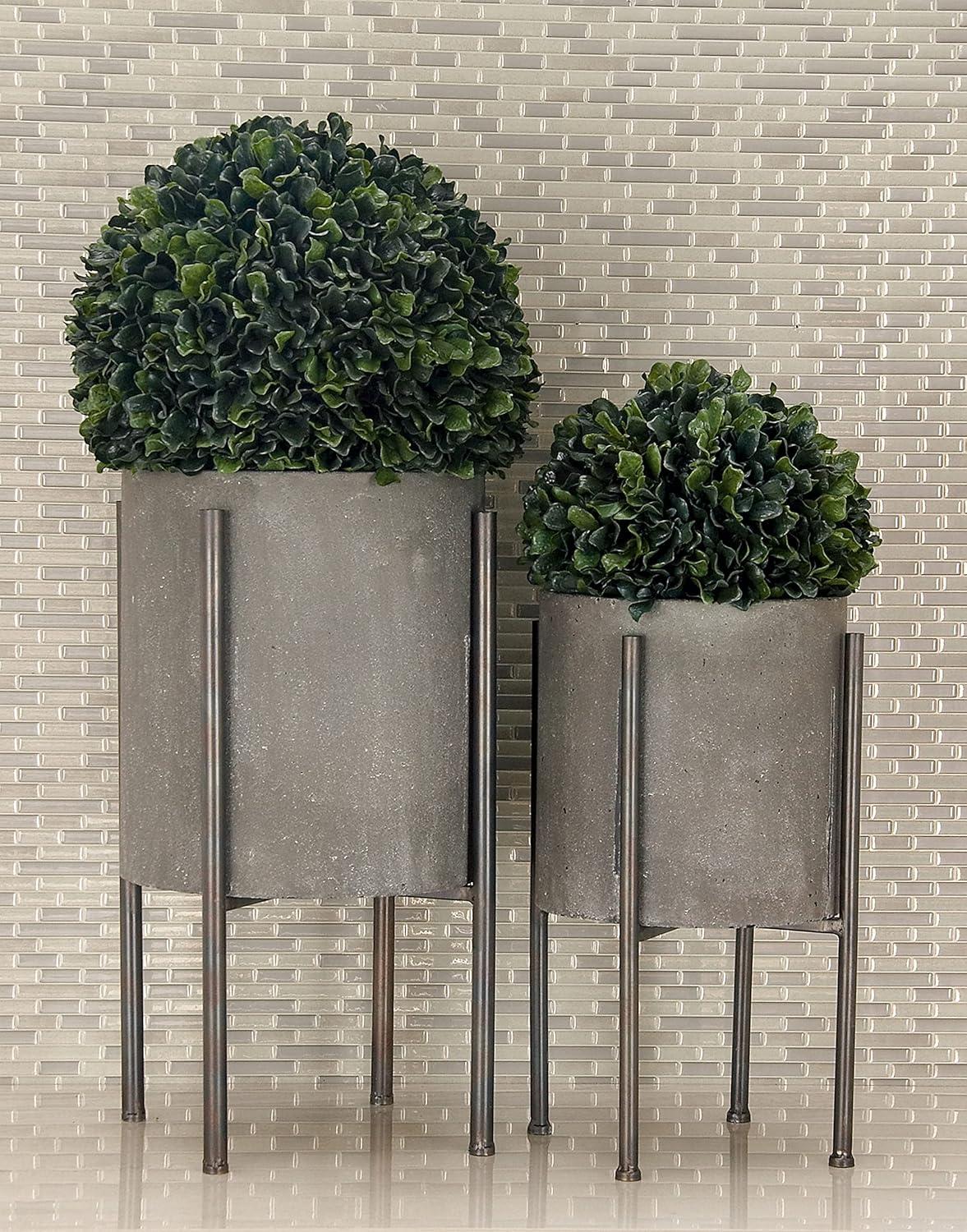 Set of 2 Industrial Iron Planters with Stand - Olivia & May, Cylindrical Metal Pots, No Assembly Required