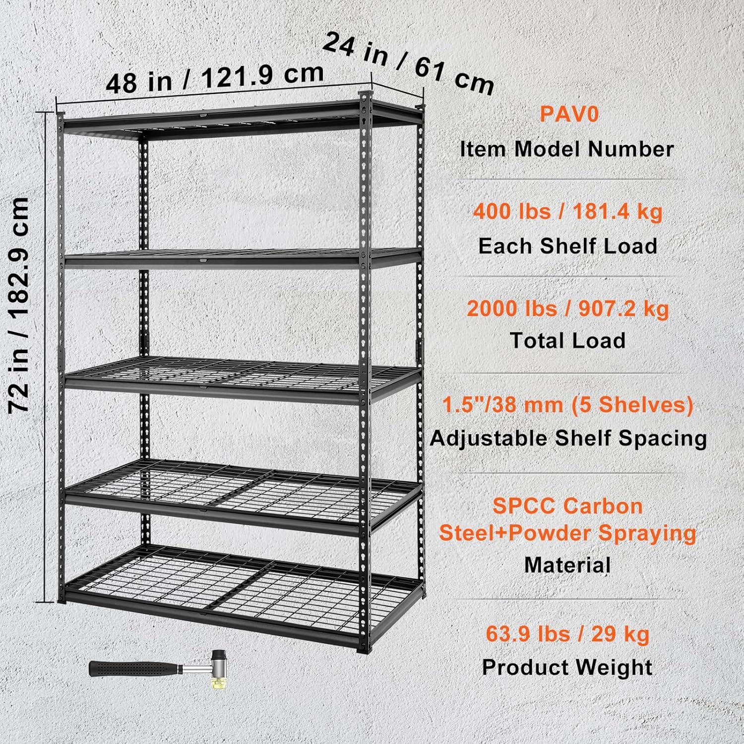 VEVOR 5-Tier Black Metal Adjustable Heavy Duty Storage Shelving Unit