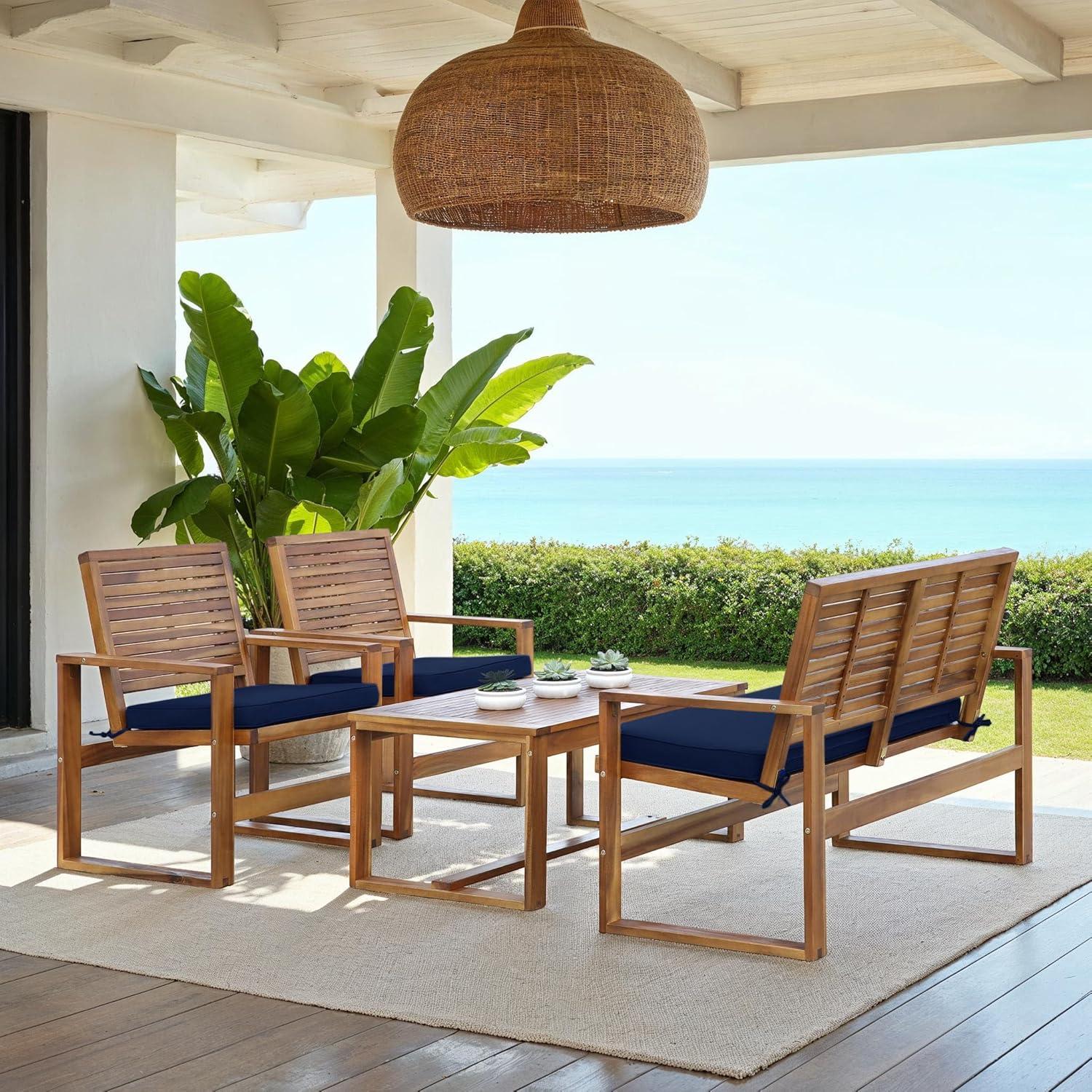 Ozark 4 Piece Set - Indoor/Outdoor - FOX6007 - Natural/Navy - Safavieh