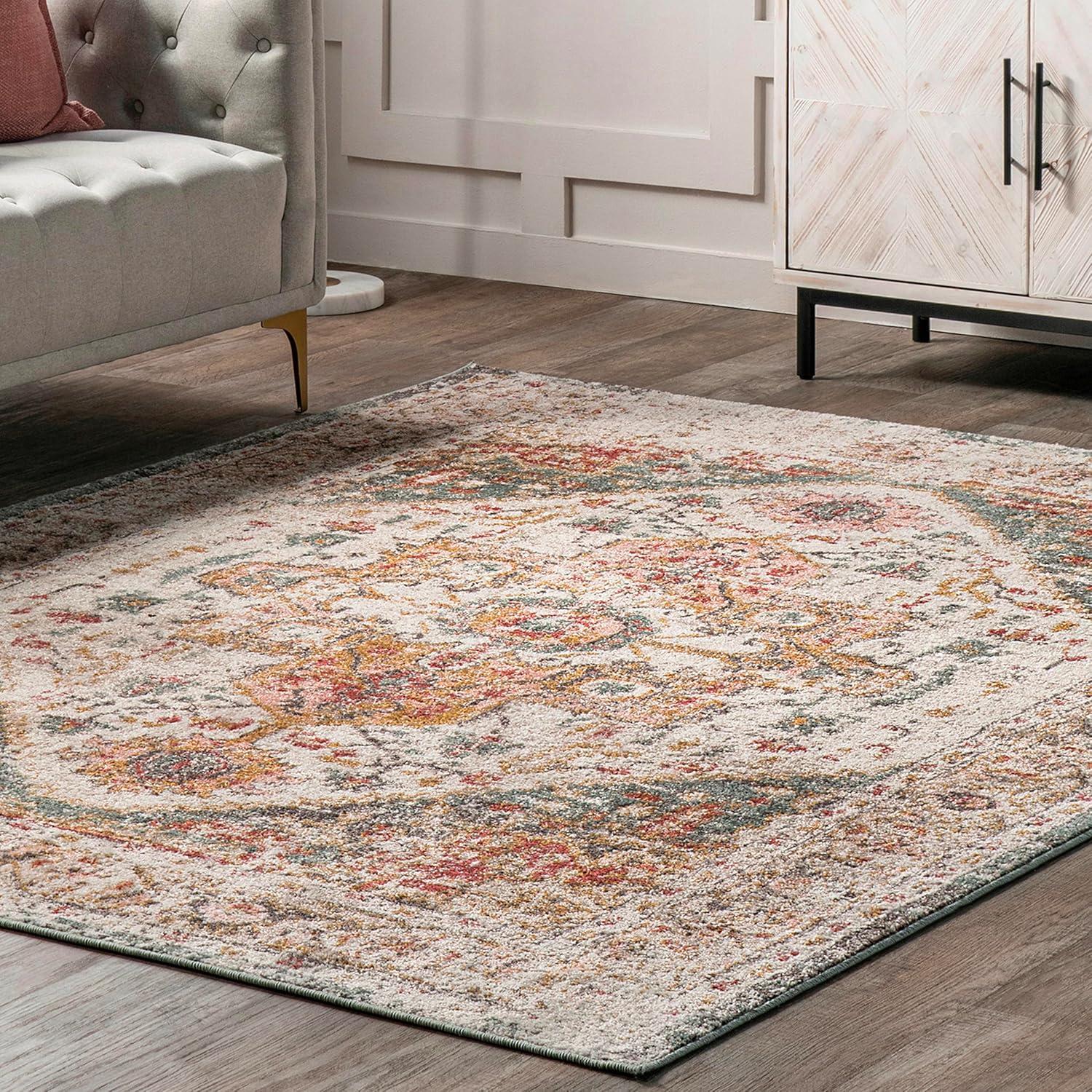 Nuloom 12x15 Justine Vintage Medallion Indoor Area Rug, Beige, Faded Persian Design, Stain Resistant, BedroomLiving Room, Kitchen,