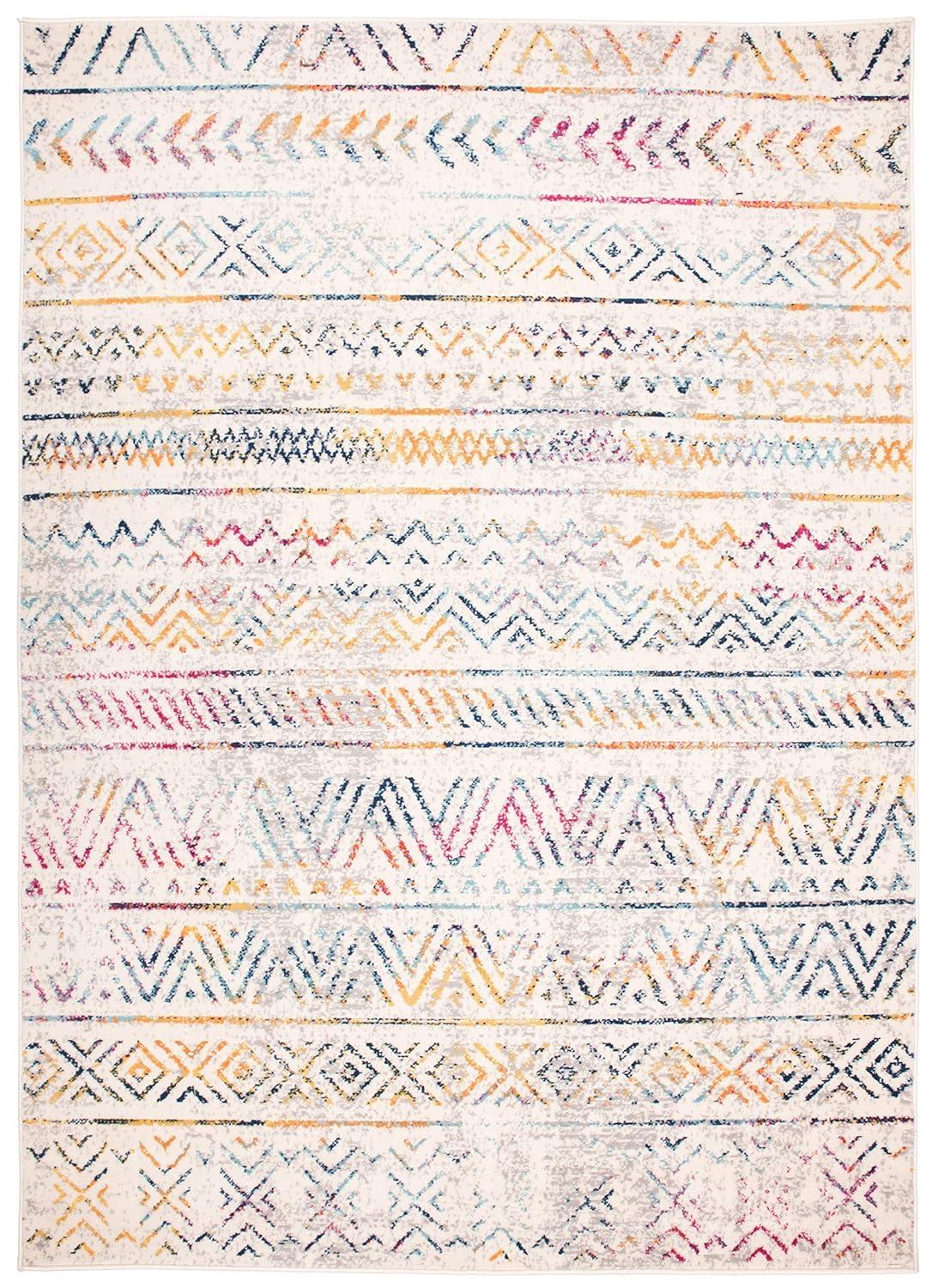 World Rug Gallery Geometric Distressed Bohemian Multicolored 5'x7' Area Rug