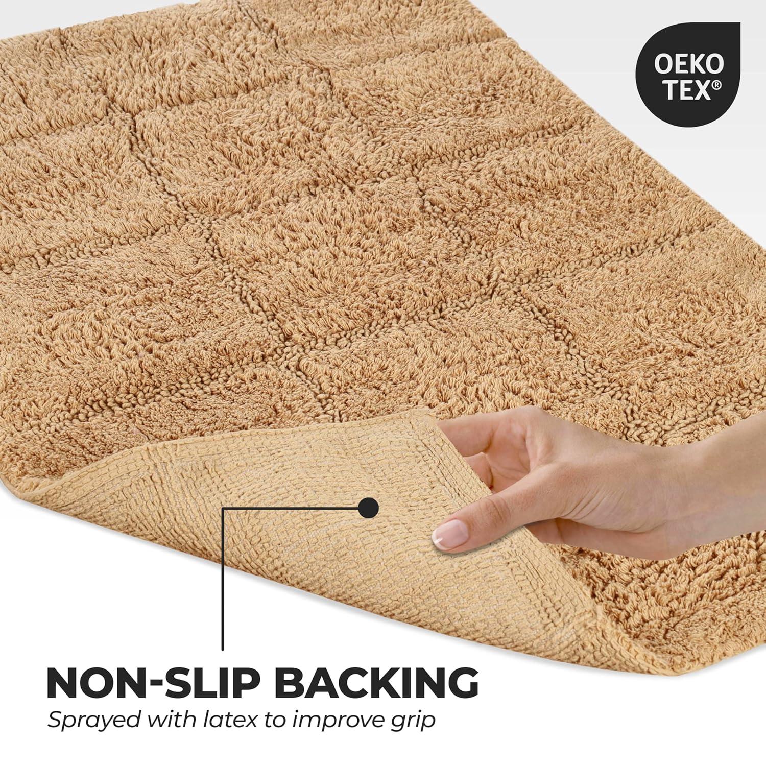 Cotton Checkered 2-Piece Toast Highly Absorbent Non-Slip Bath Rug Set by Superior