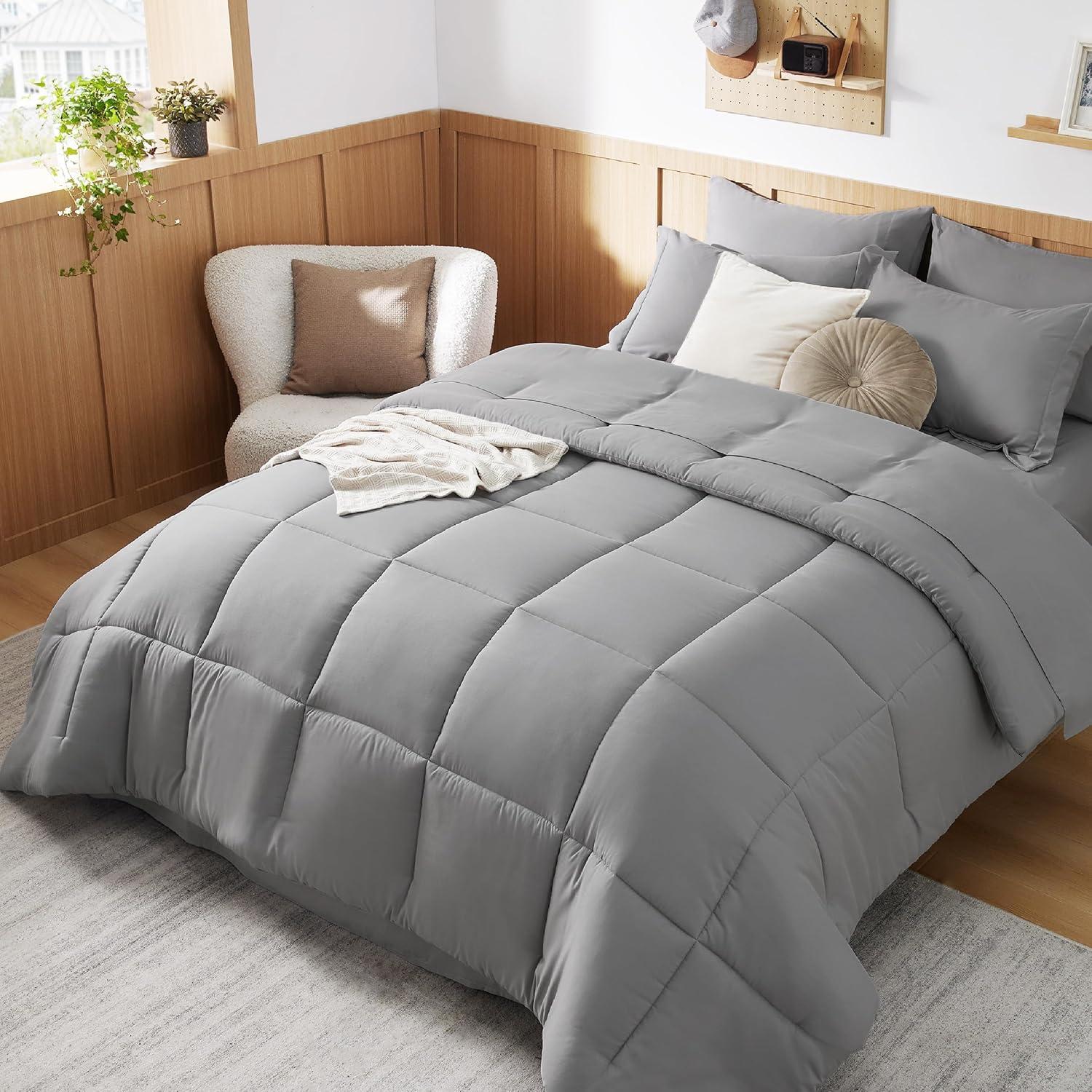 Grey Queen Microfiber Down Alternative Bed in a Bag Set