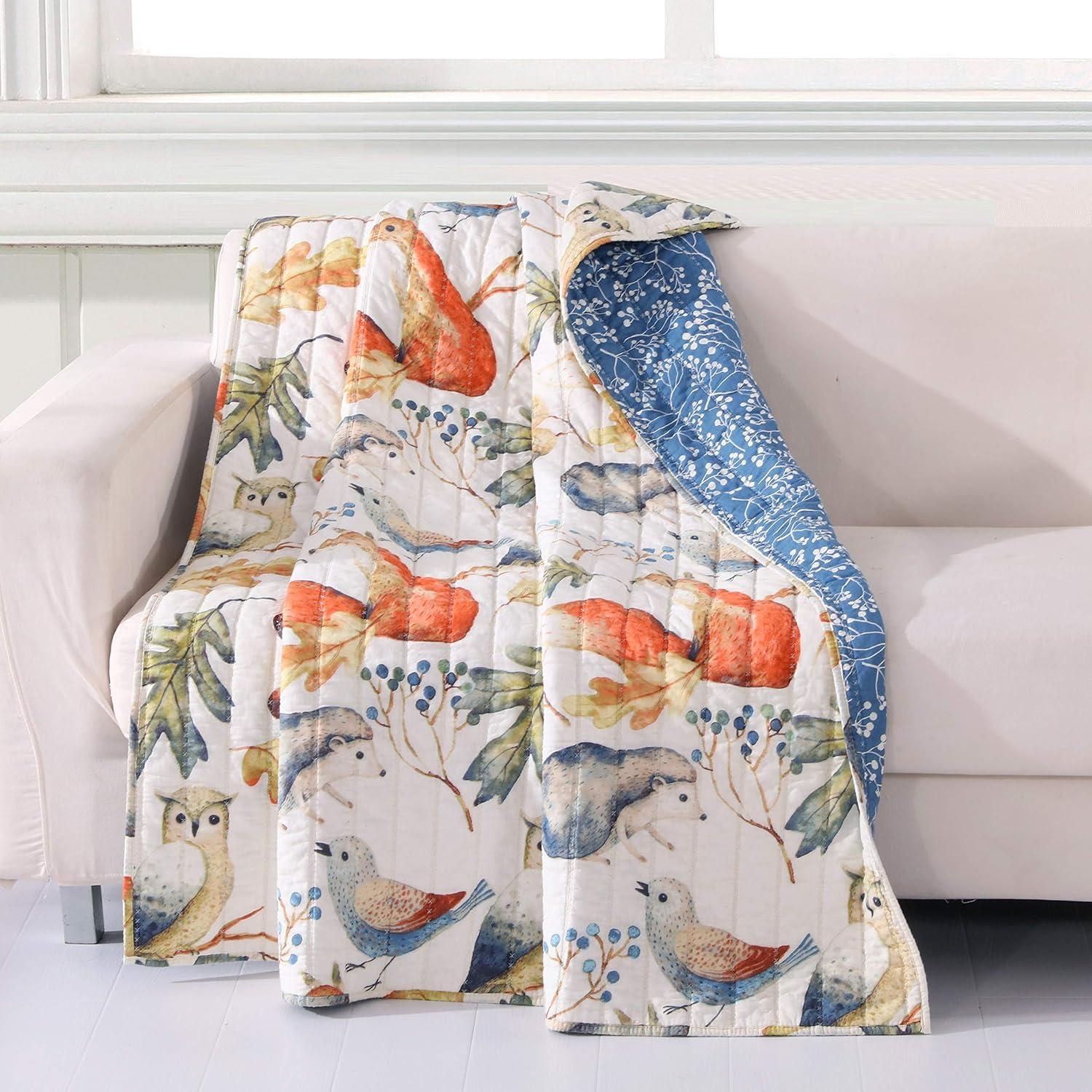 Willow Natural and Blue Reversible Cotton Throw Blanket