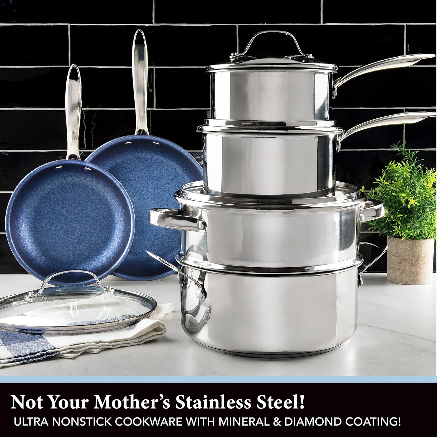 Granitestone Blue 10-Piece Nonstick Stainless Steel Cookware Set