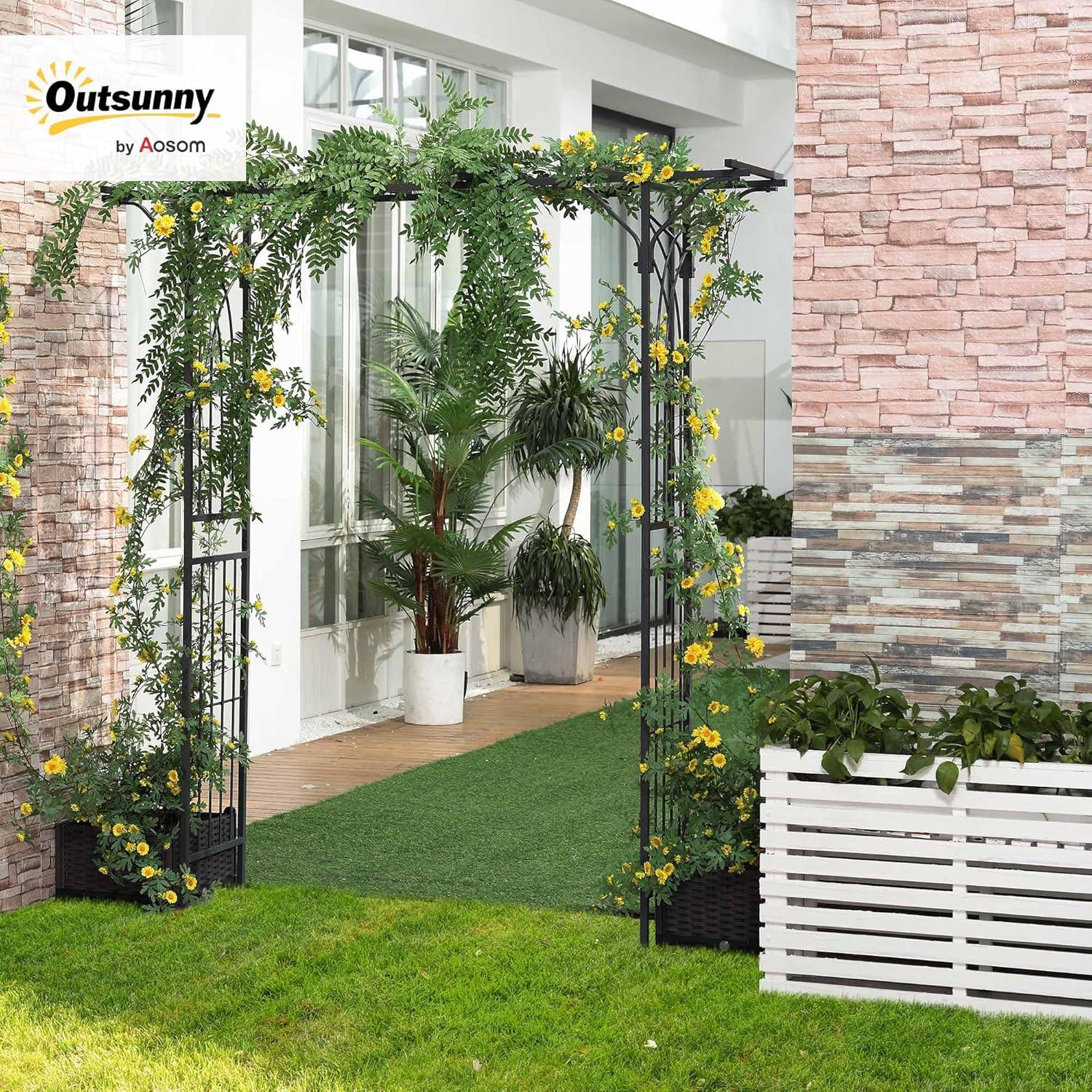 Outsunny 74.75'' W x 19.75'' D Metal Arbor in Gray