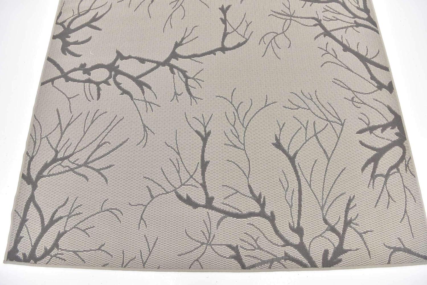 Unique Loom Branch Outdoor Botanical Rug , 6' 1" x 6' 1" ,Light Gray