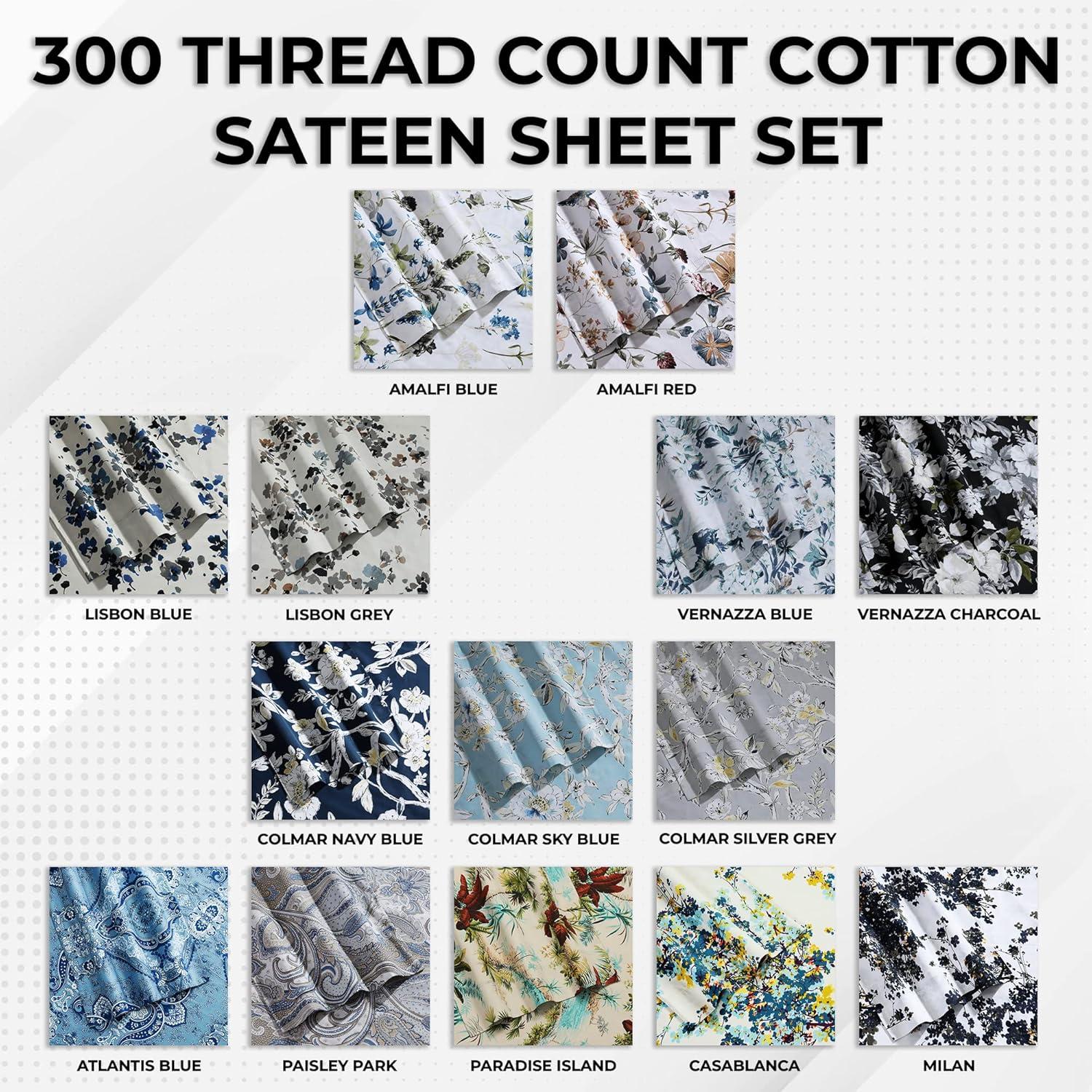 Tribeca Living Tribeca Living Printed 300 Thread Count Sheets 100% Egyptian-Quality Cotton With Sateen Weave Floral Sheet Set