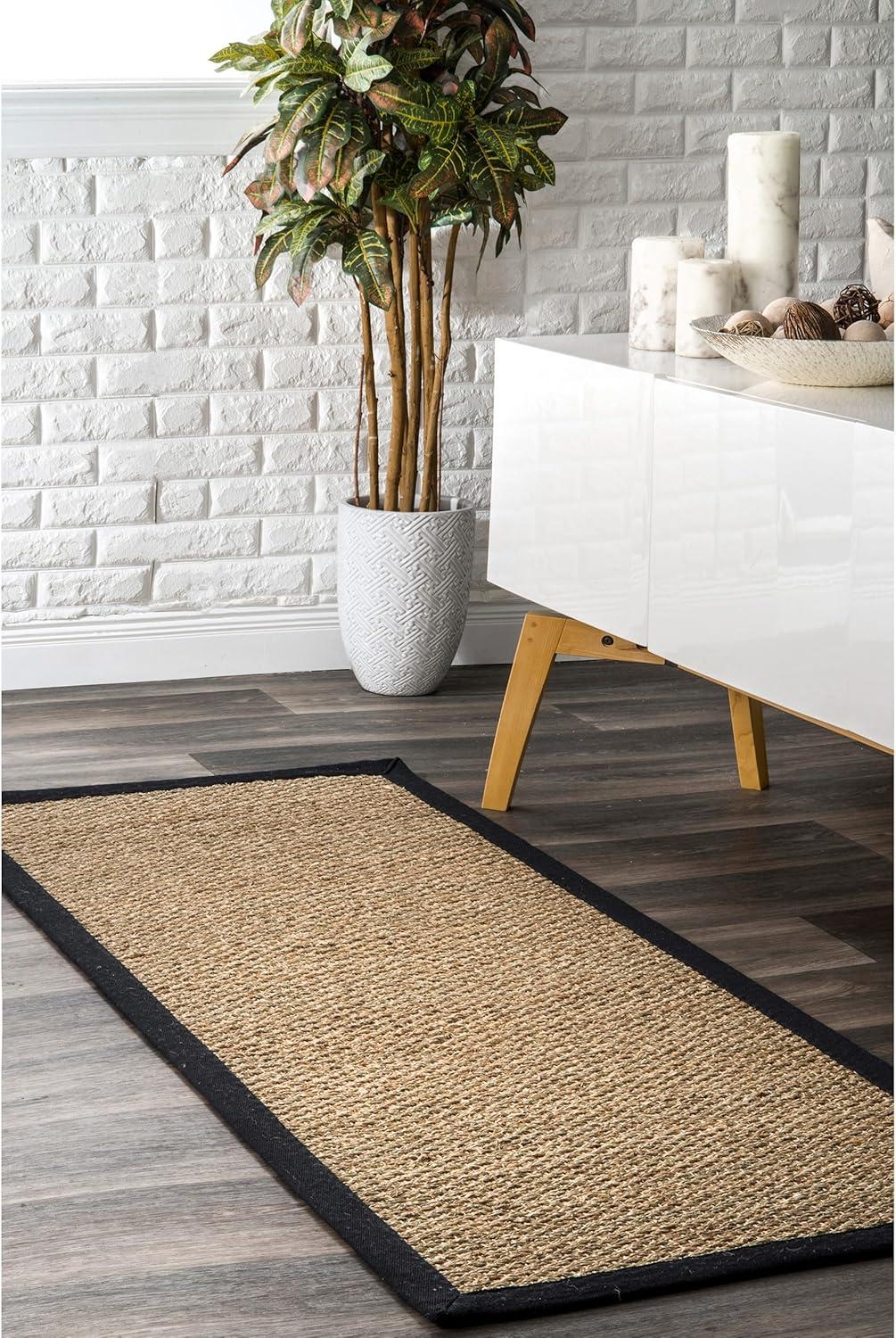 Handmade Black Cotton Bordered Seagrass Runner Rug