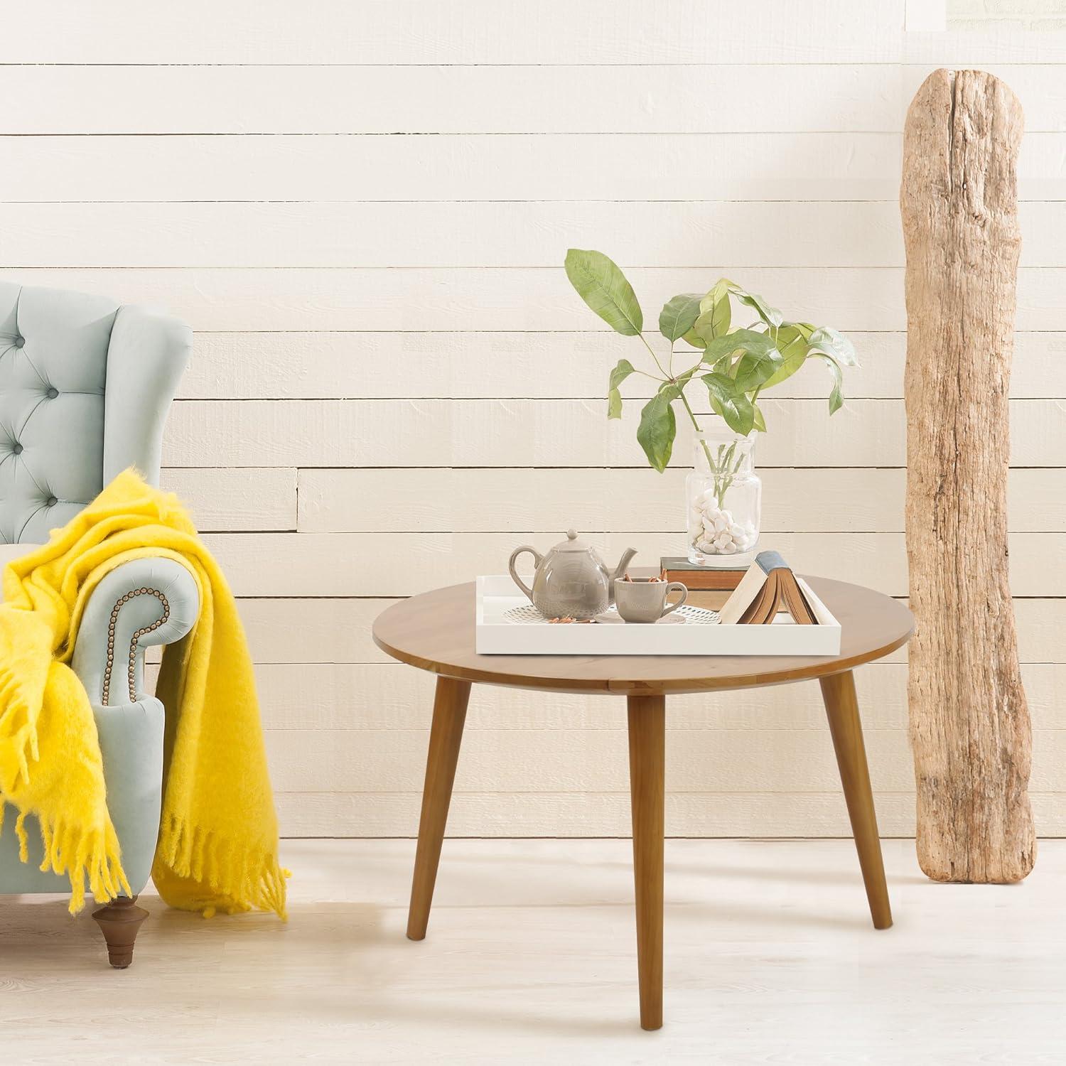 Mesa Natural Cherry Round Coffee Table with Maple Top and Storage