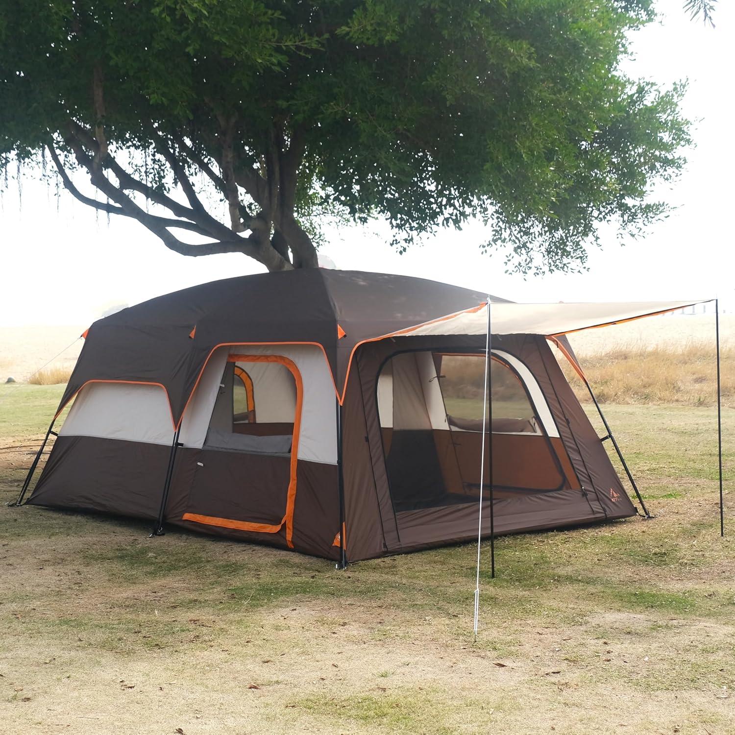 Large Gray and Orange Waterproof 6-Person Cabin Tent