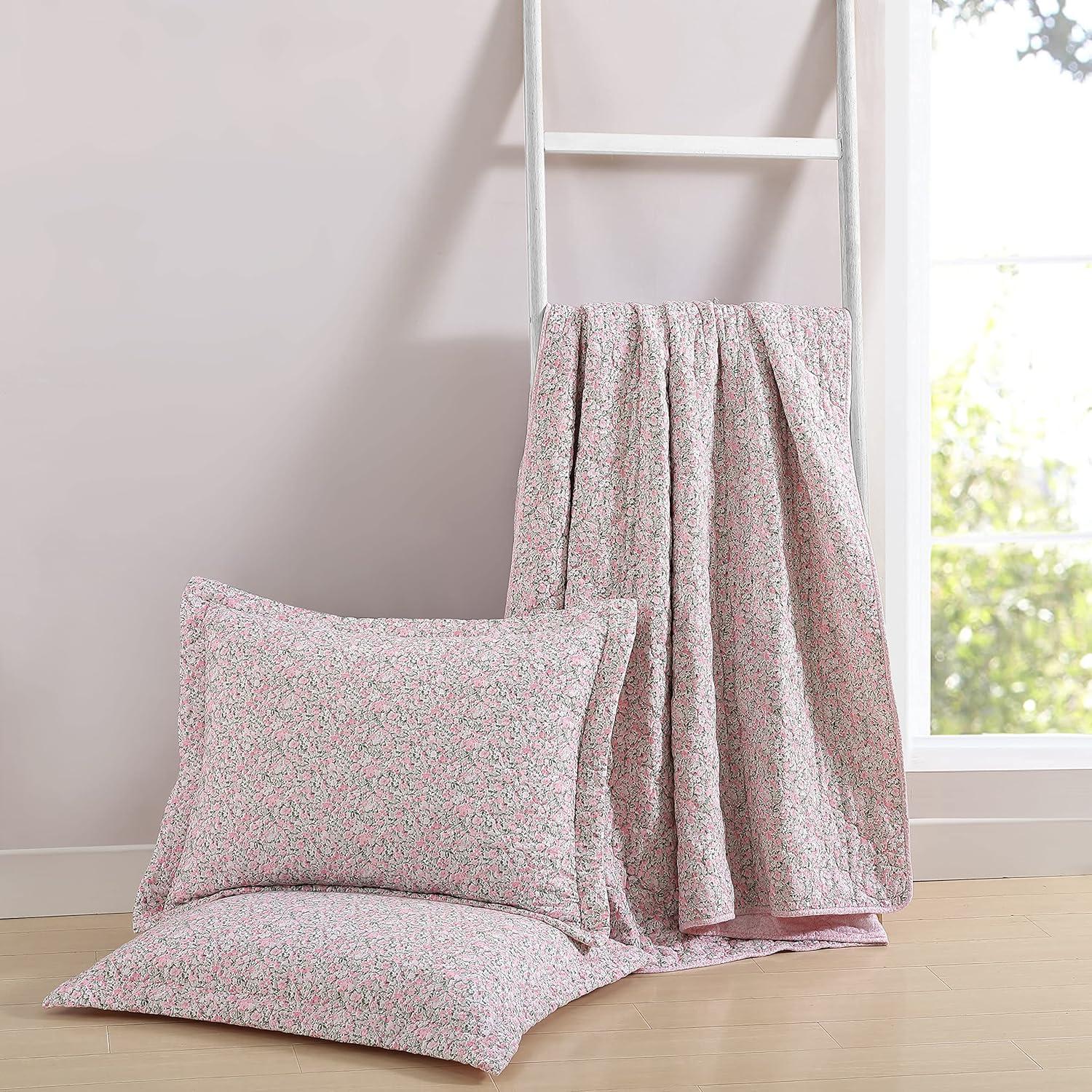 Laura Ashley Loveston Cotton Reversible Pink Quilt Set