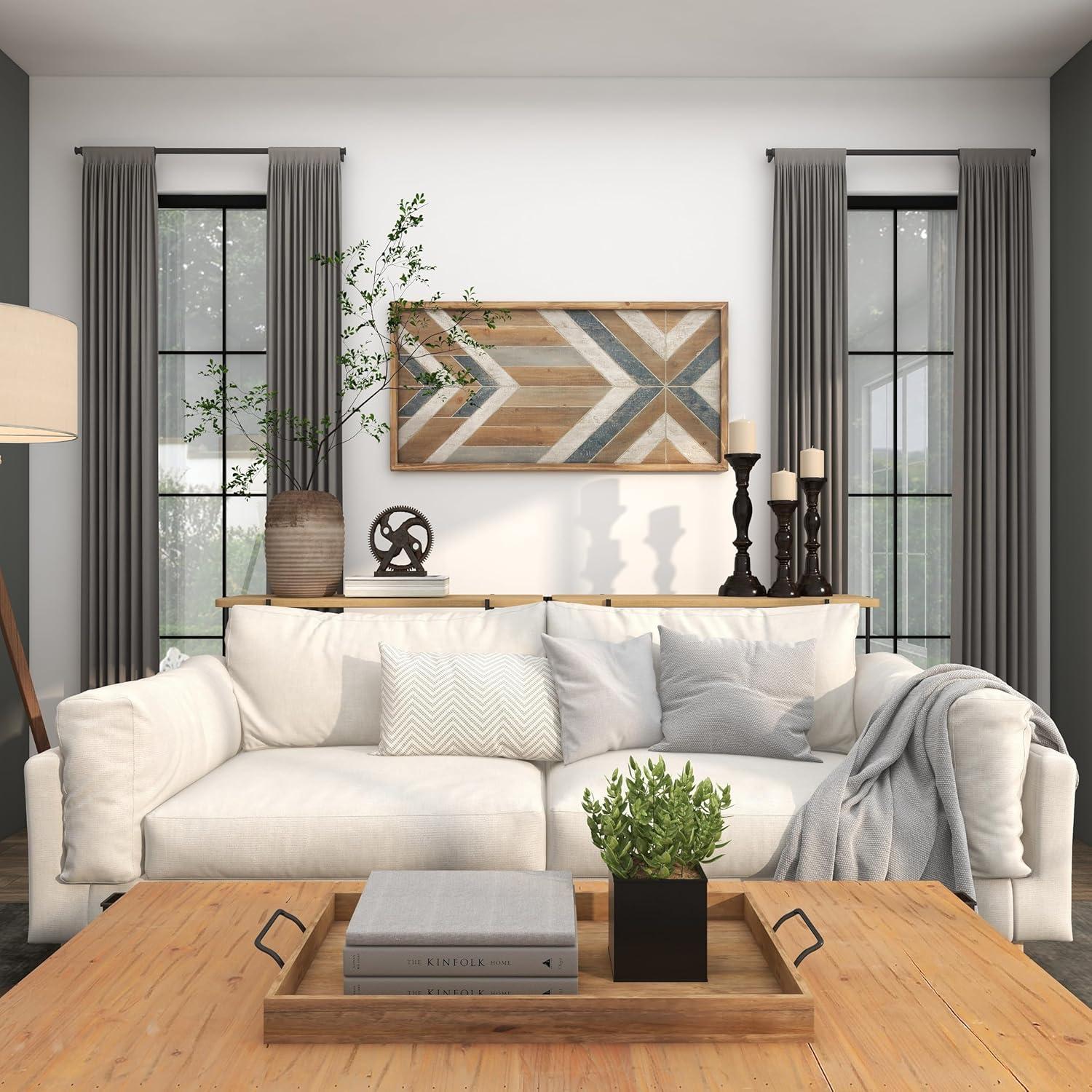 DecMode Farmhouse Distressed Rectangular Wood Wall Décor with Multi Colored Geometric Pattern, 46"W x 23"H