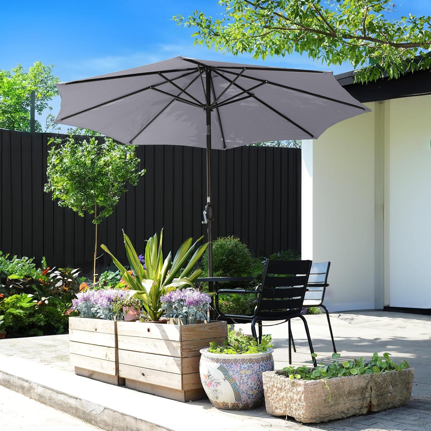 Villacera 83-OUT5446 9 ft. Outdoor Patio Umbrella with 8 Ribs - Gray