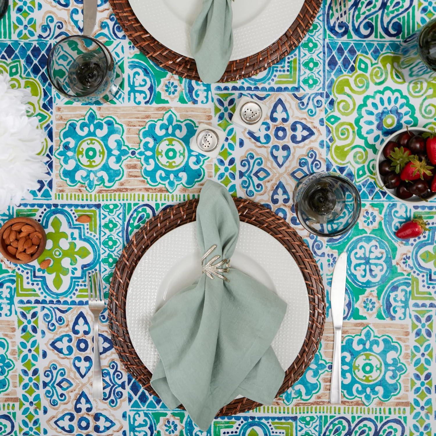 Design Imports 70361A 60 x 84 in. Spanish Tile Vinyl Tablecloth