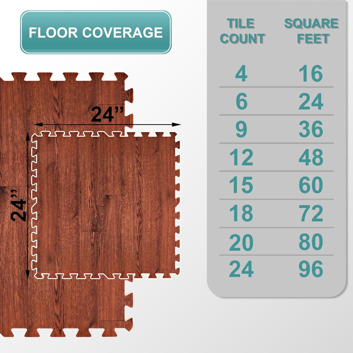 Sorbus 24" 24-Piece Interlocking Floor Foam Mat in Wood Print