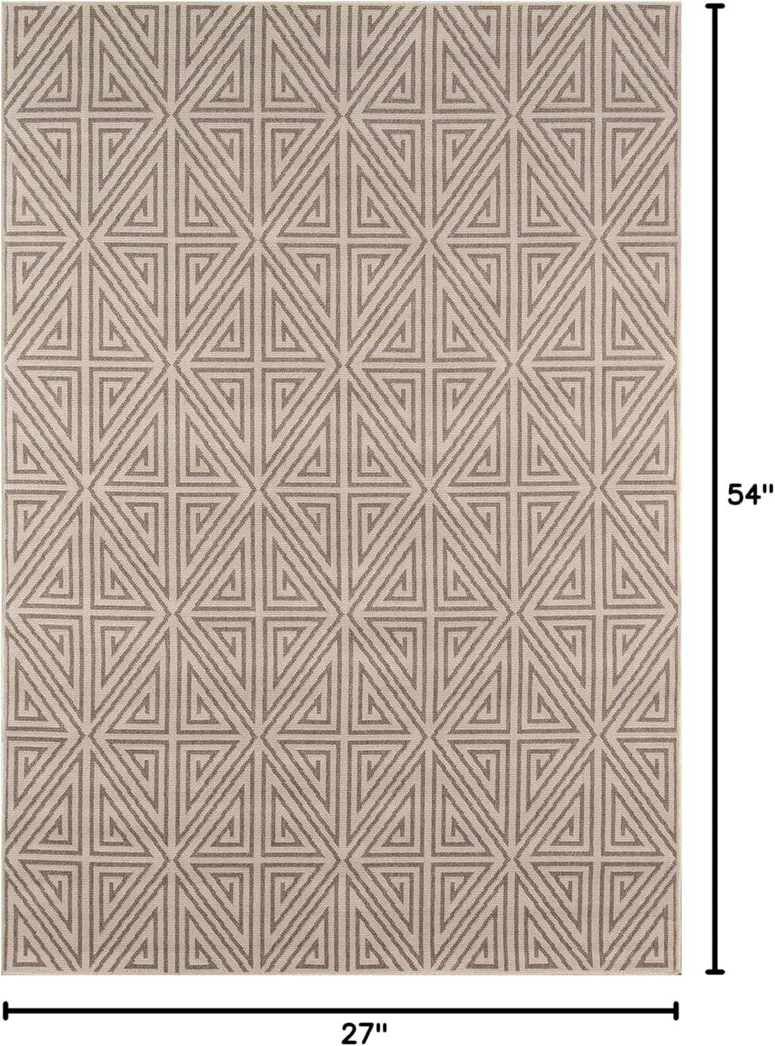 Taupe Geometric Pattern Rectangular Synthetic Area Rug