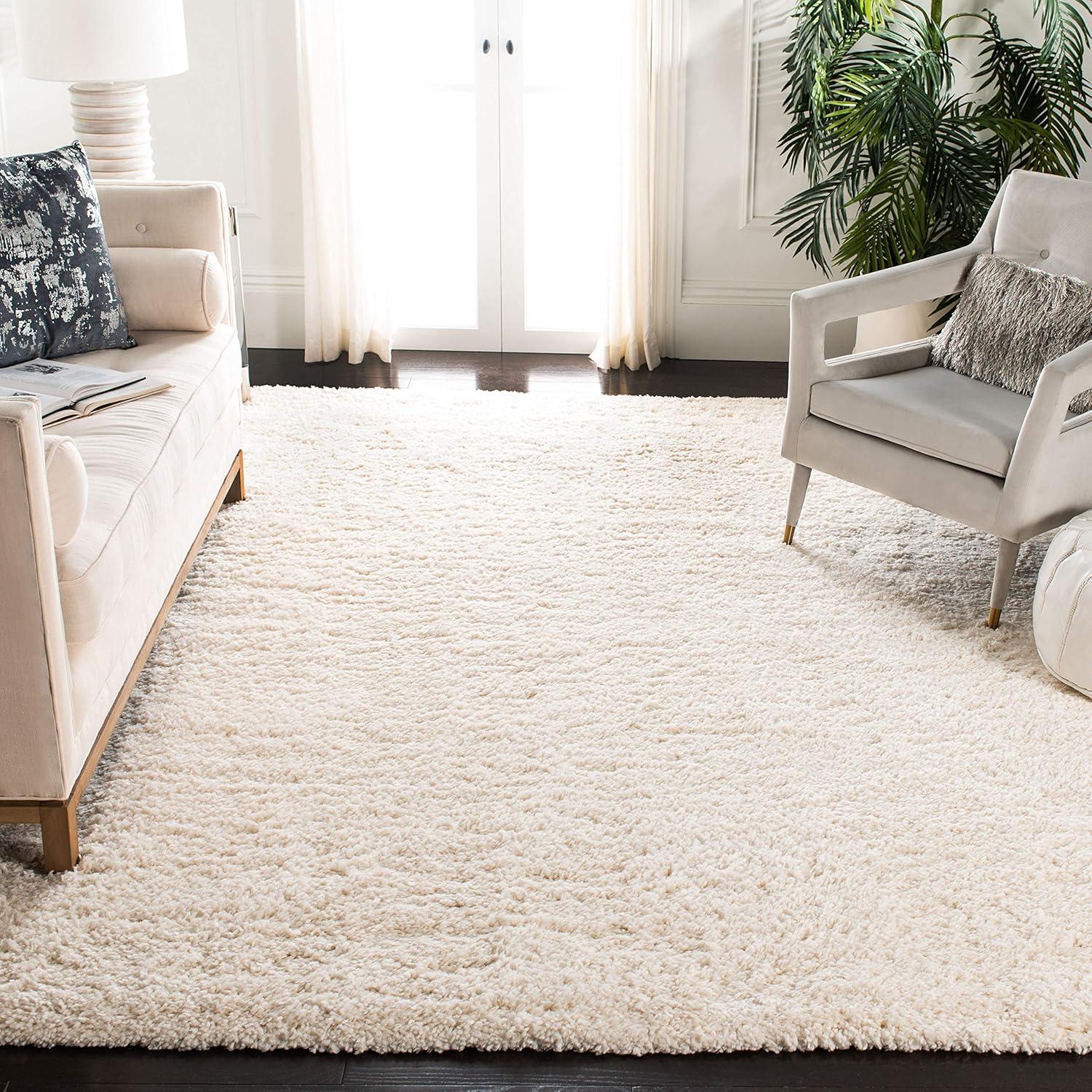 SAFAVIEH Fontana Jamie Solid Plush Shag Area Rug, Ivory, 10' x 14'