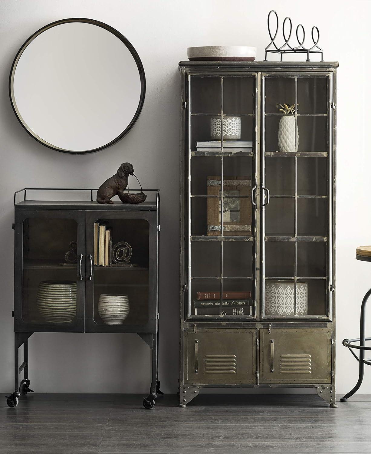 Storied Home Metal 57.5" Tall Decorative Storage Cabinet Gunmetal: Fixed Shelves, Adult Assembly Required