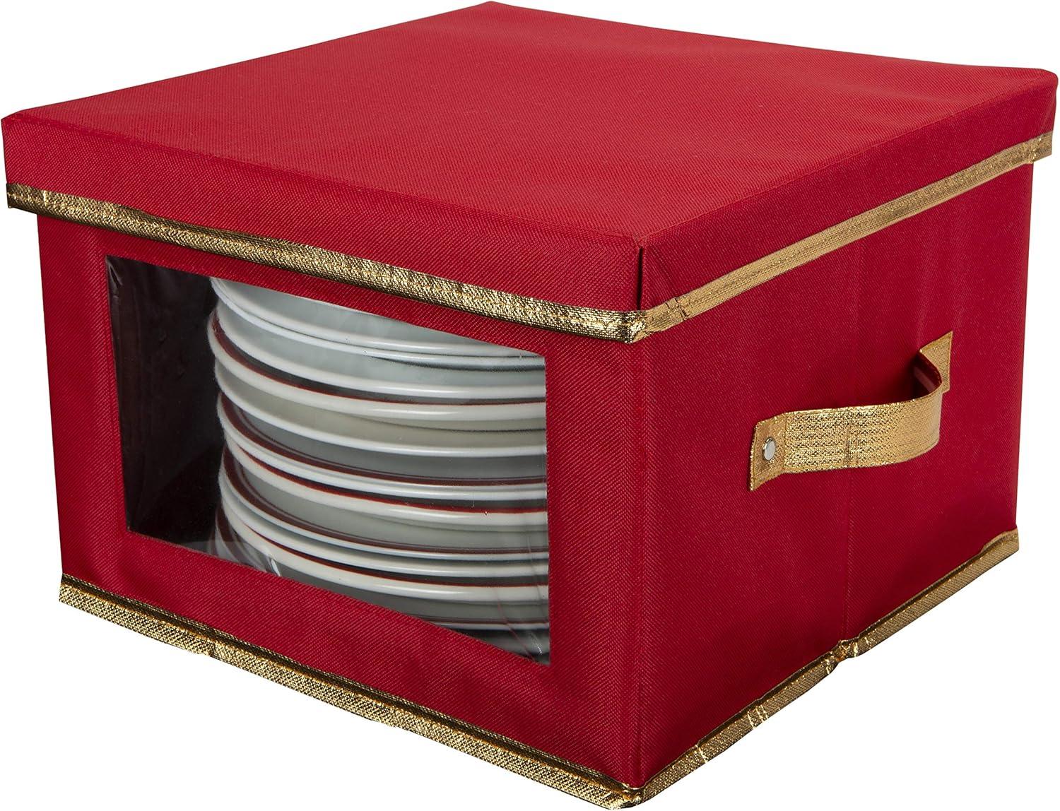 Red Polyester Dinner Plate Storage Box with Felt Dividers