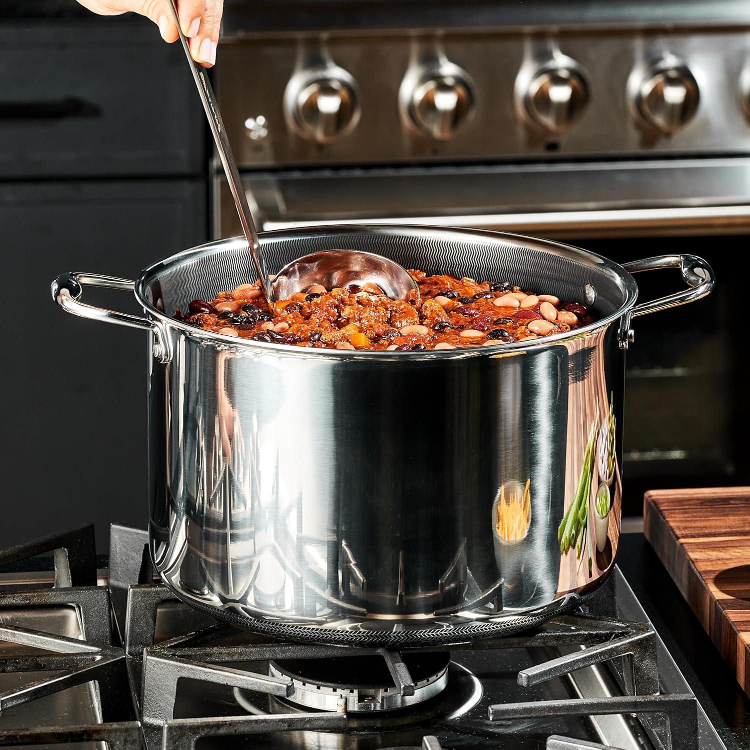 HexClad 10 Quart Hybrid Stainless Steel Stock Pot with Glass Lid, Nonstick