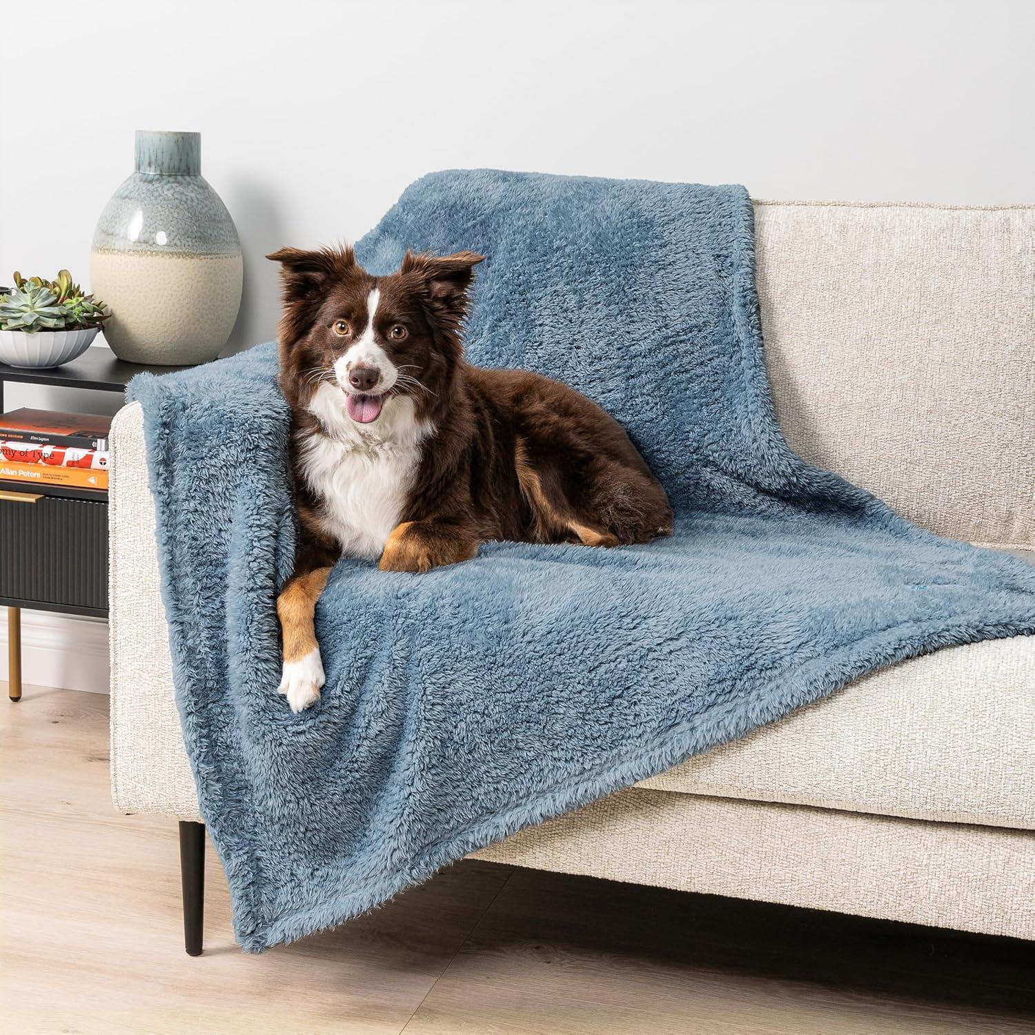 PetAmi Fluffy Waterproof Dog Blanket For Pet Cat Puppy, Soft Faux Shearling Throw Couch Cover, Plush Washable Reversible