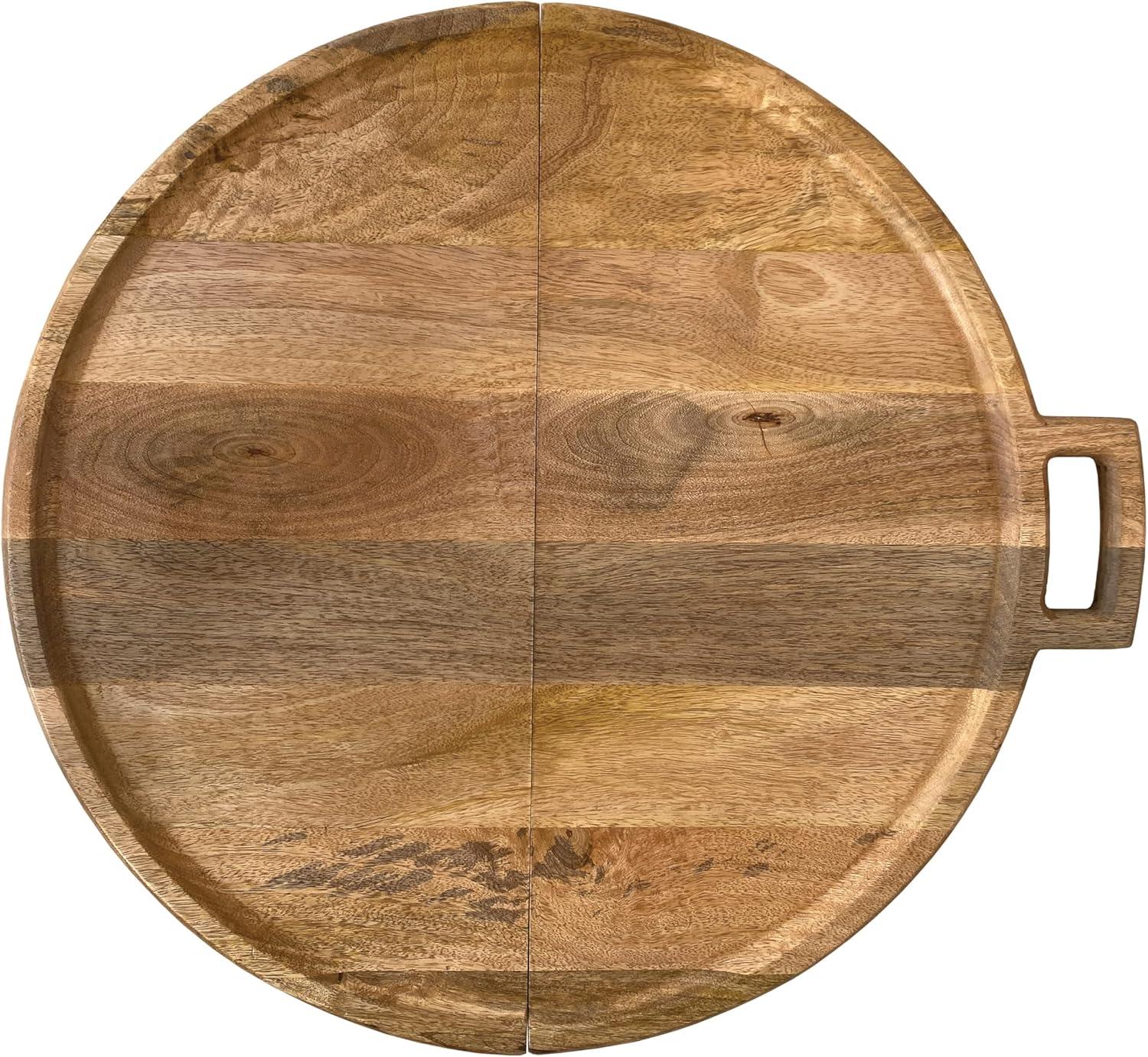 Natural Mango Wood and Gold Stainless Steel Folding Cheese Board