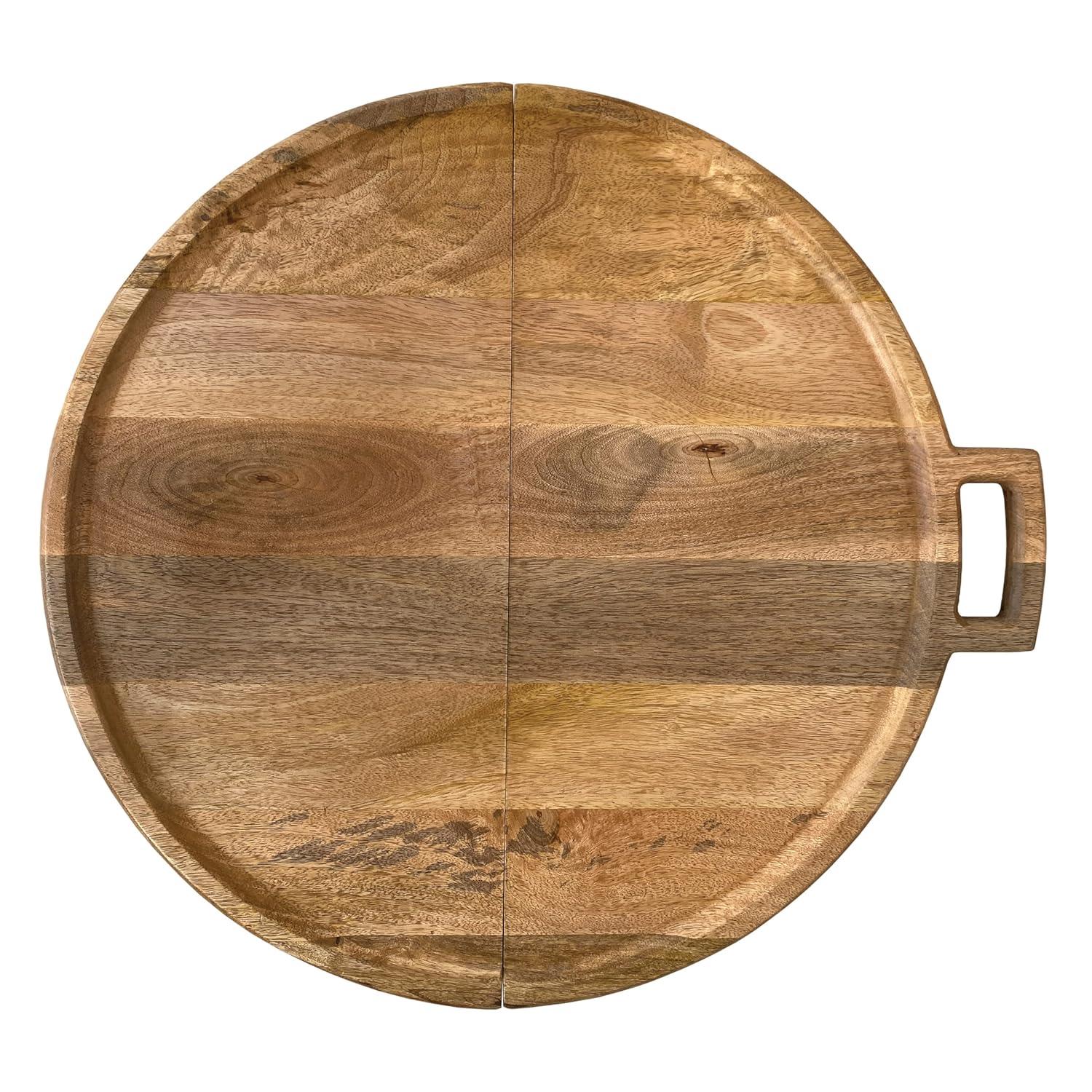 Natural Mango Wood and Gold Stainless Steel Folding Cheese Board