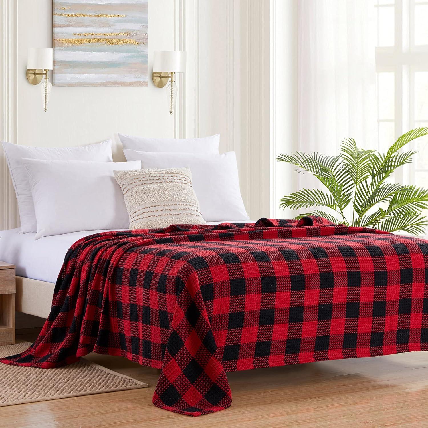 100% Cotton Blend Blanket, Luxury Breathable Buffalo Plaid Weave Design by Sweet Home Collection®