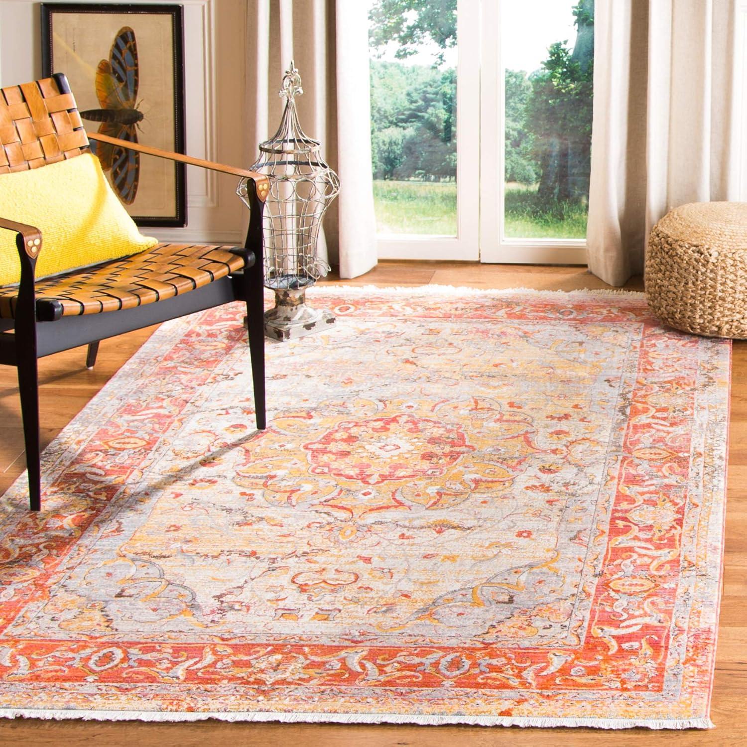 SAFAVIEH Vintage Persian Trina Traditional Polyester Area Rug, Saffron/Cream, 4' x 6'