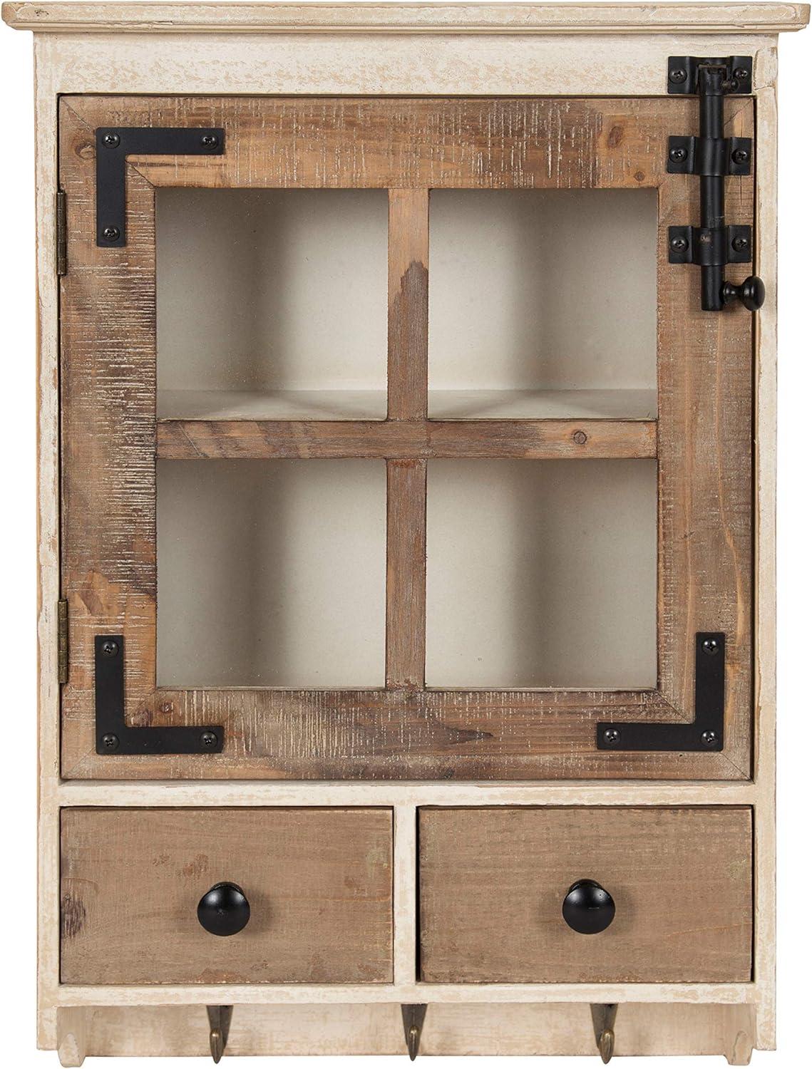 Rustic Brown and White Wood Wall Cabinet with Glass Windowpane Door