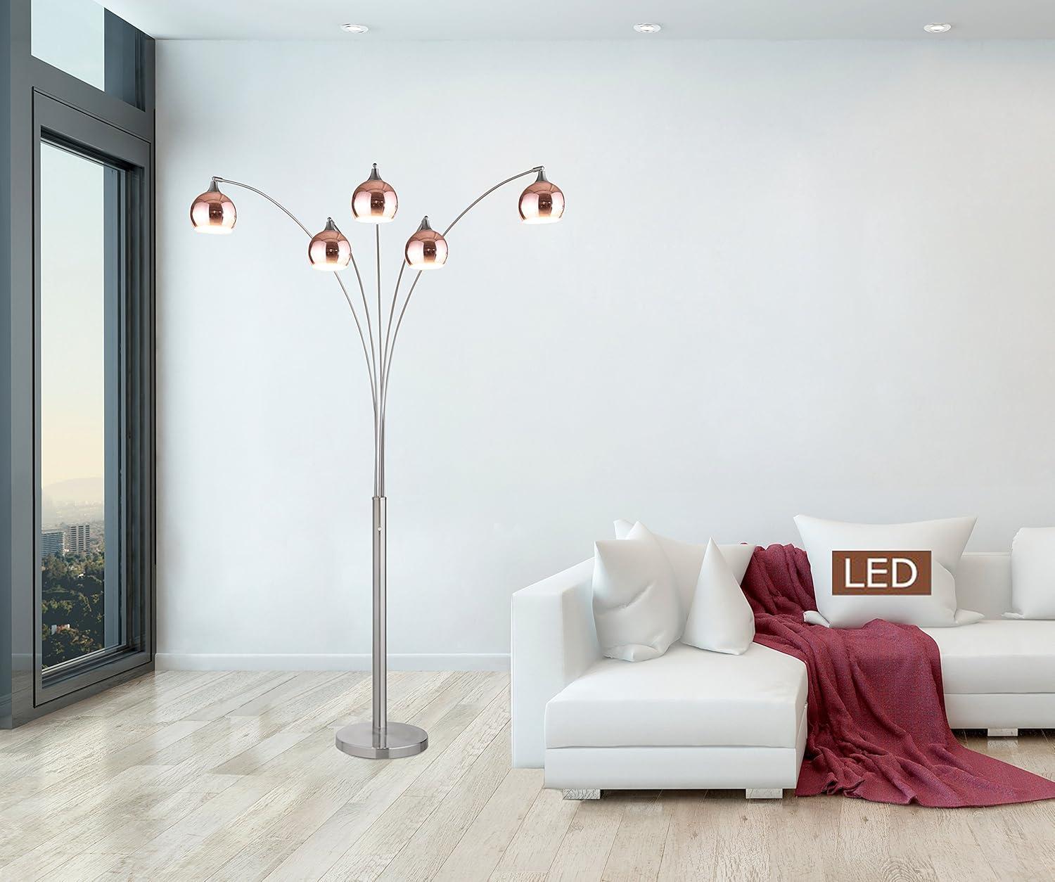 Sleek Modern Adjustable 86" Silver Arc Floor Lamp with Multi-Head