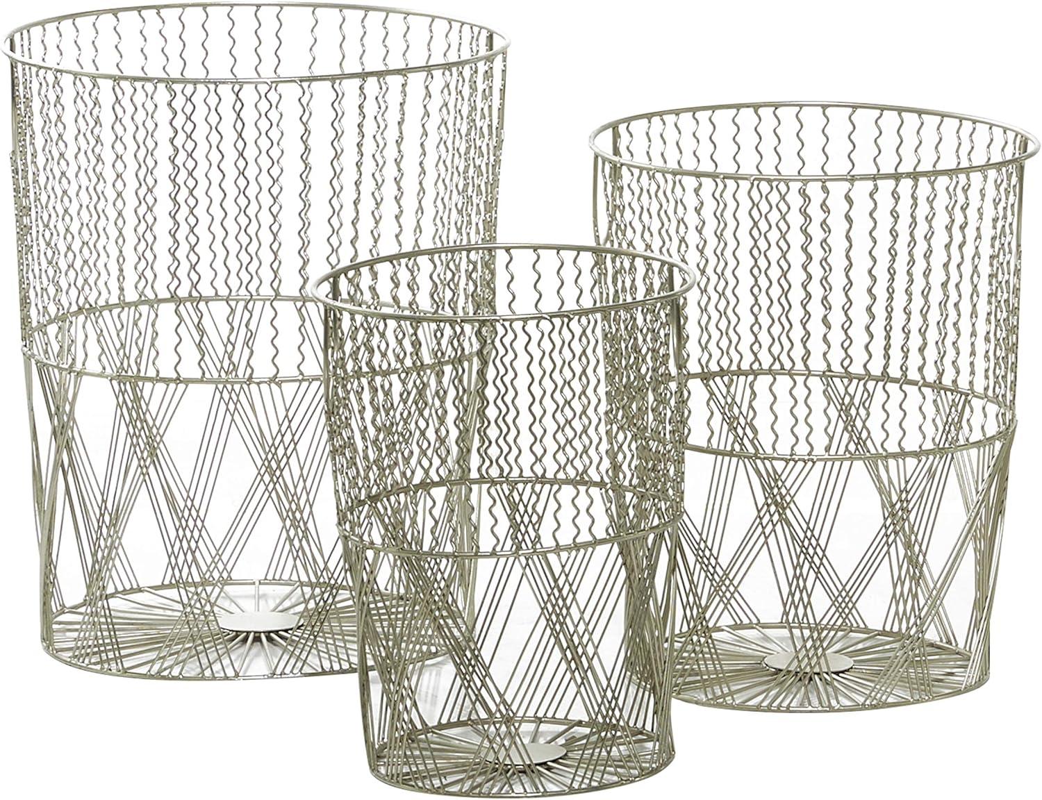 DecMode 13", 15", 17" Silver Metal Contemporary Storage Basket, 3 - Pieces