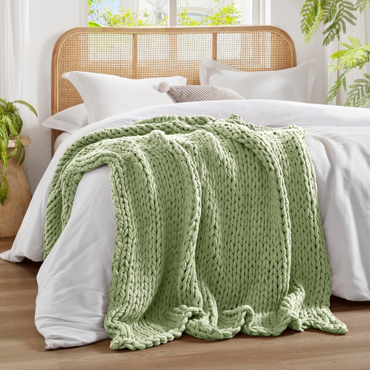 Sage Green Chunky Double Knit Handmade Throw Blanket