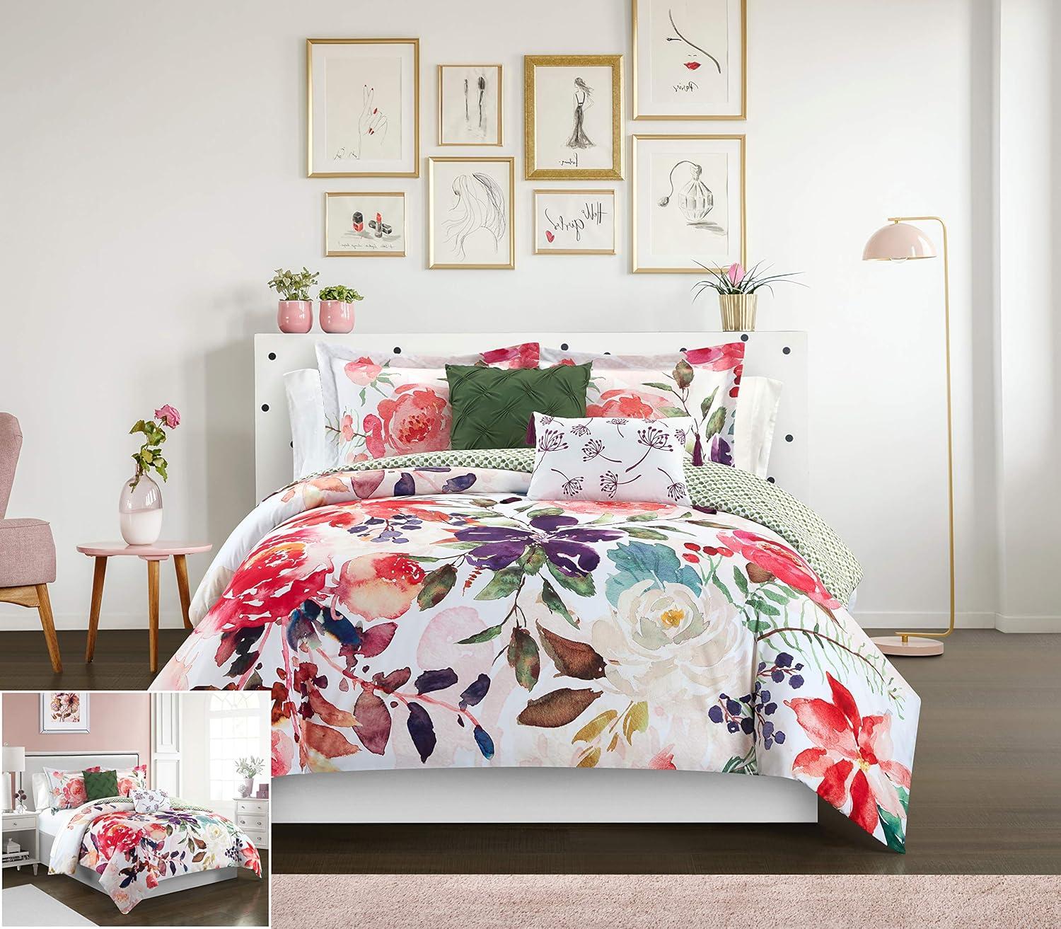 Twin Pink Floral Reversible Microfiber Comforter Set