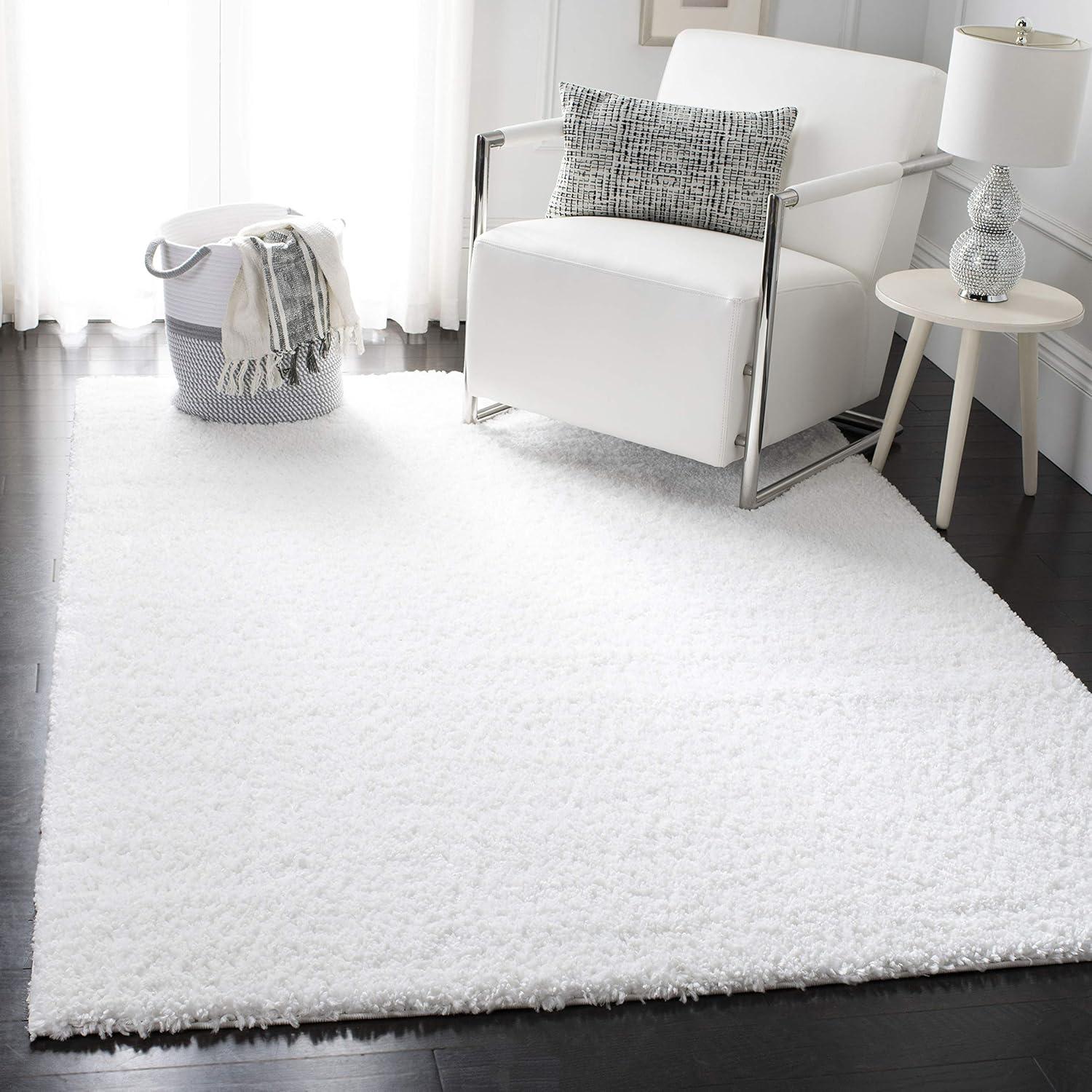 SAFAVIEH August Carlene Solid Plush Shag Area Rug, White, 9' x 12'