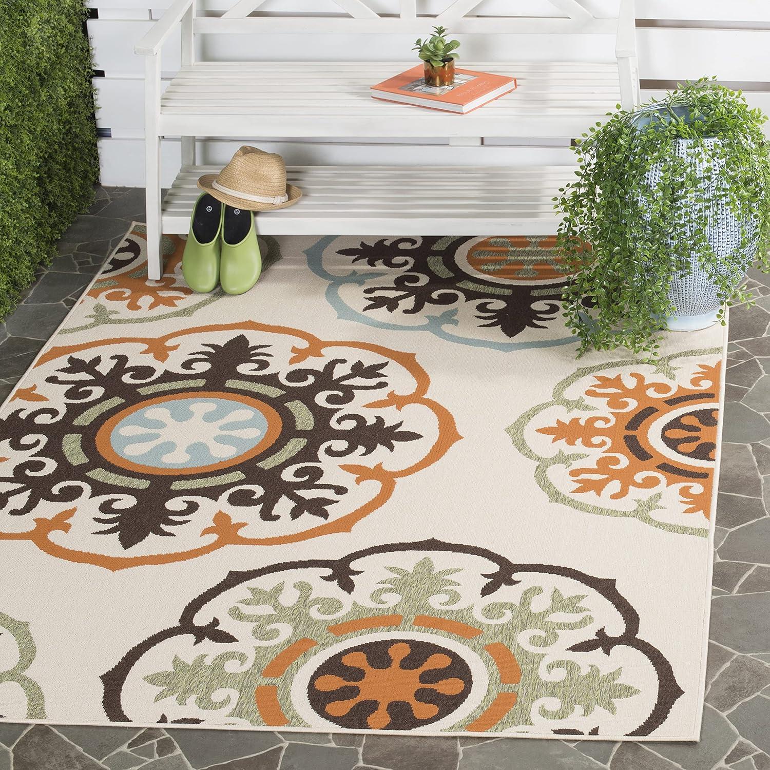 Veranda VER002 Power Loomed Indoor and Outdoor Area Rug - Cream/Terracotta - 6'7"x9'6" - Safavieh.